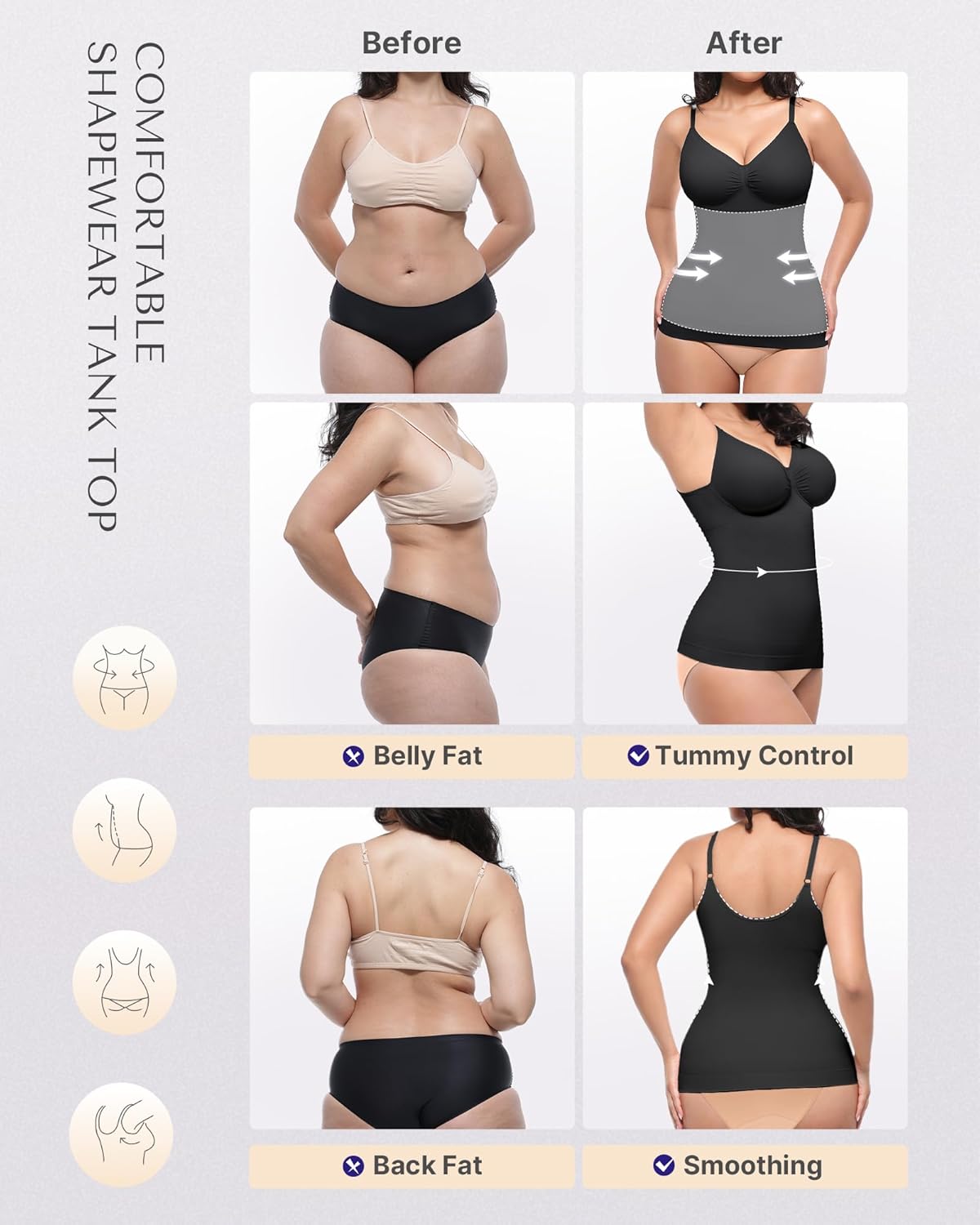 Alternative view of SHAPELLX Womens Tank Top Shapewear Tummy Control Slimming Camisole Tops for Women Seamless Cami Body Shaper V Neck