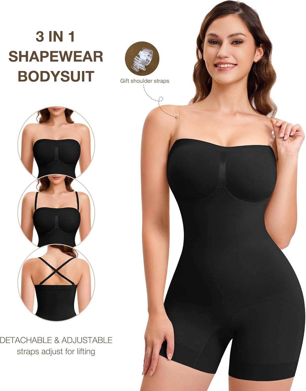 Alternative view of CtriLady Strapless Shapewear Bodysuit for Women Tummy Control Shapewear Seamless Full Body Shaper with Removable Straps