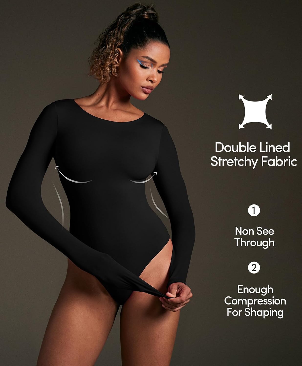 IUGA Long Sleeve Bodysuits for Women Crew Neck Body suit Women's Slimming Basic Tummy Control Bodysuit Tops