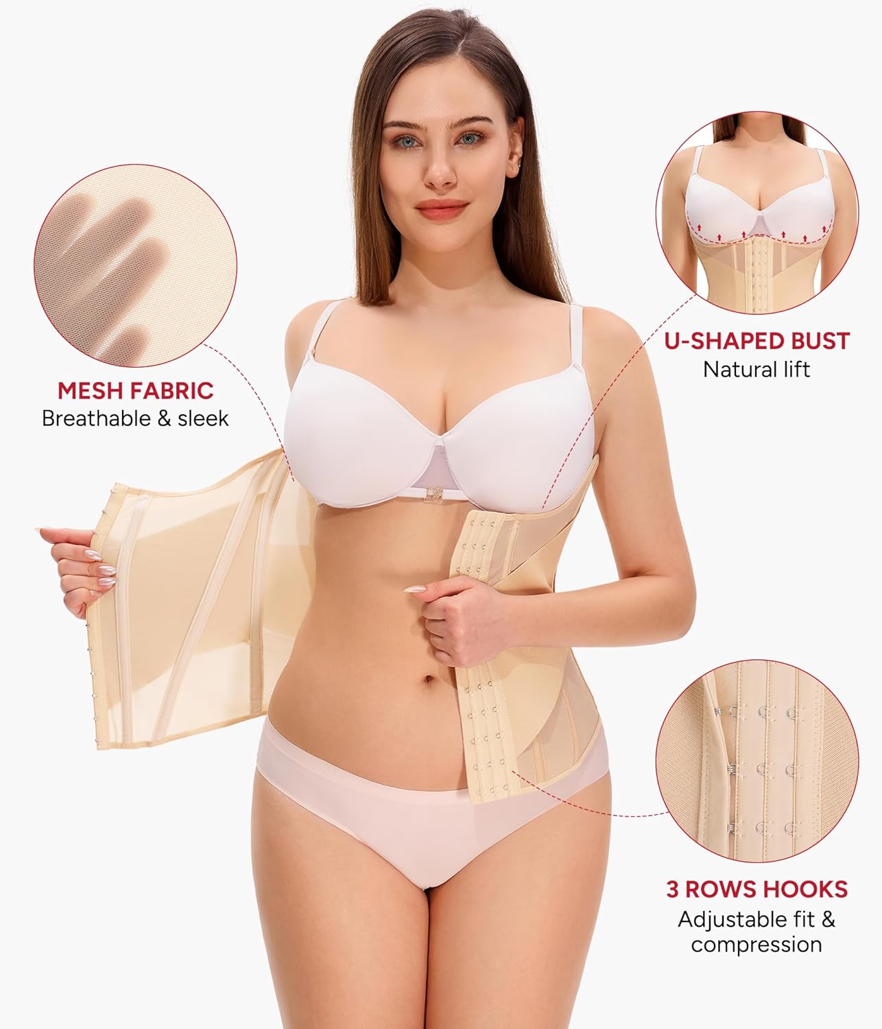 Nebility Waist Trainer for Women Corset Shapewear - Mesh Faja Body Shaper Waist Cincher Tummy Control Girdle Daily Wear