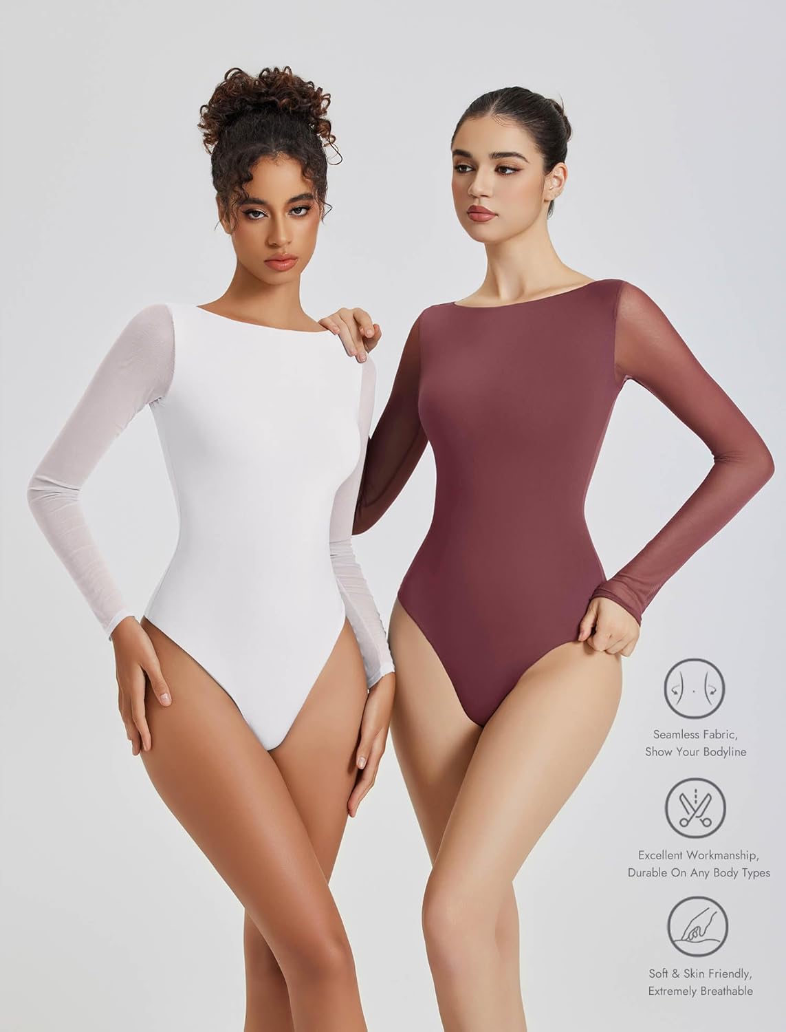 Alternative view of Avidlove Women Long Sleeve Body Suits Mesh Boat Neck Shapewear Bodysuit Crew Neck Leotards Going Out Tops Fall Outfits