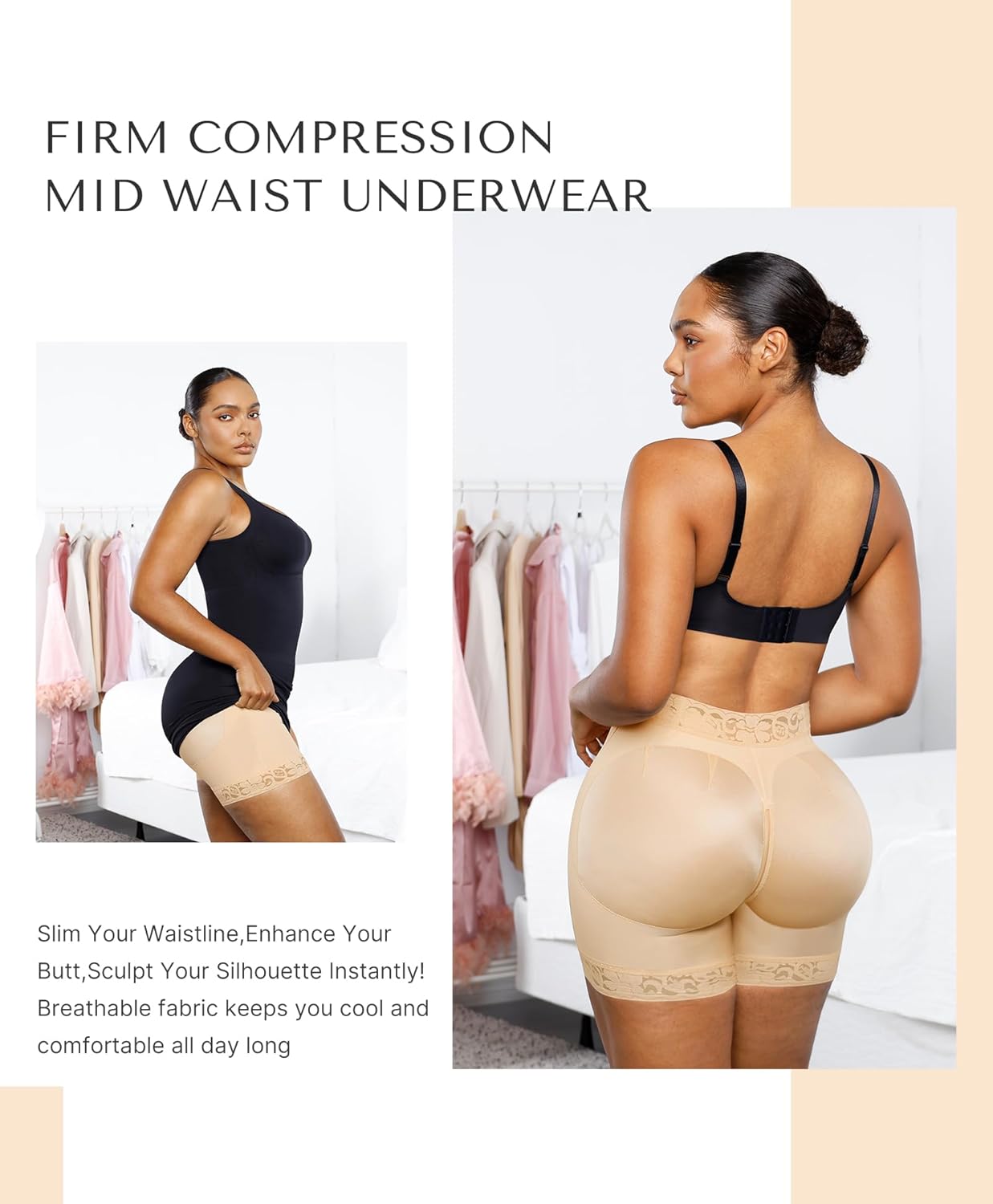 SHAPELLX Butt Lifting Shapewear Tummy Control Butt Lifting Shorts with Built-in Steel Bones