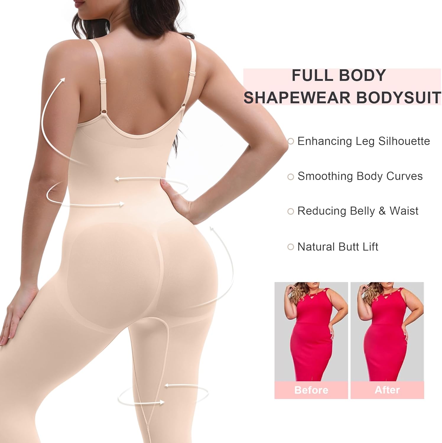 SHAPERX Hourglass Leggings 360 Compression 2 Sizes Look Full Body Shaper Breathable No Roll Down