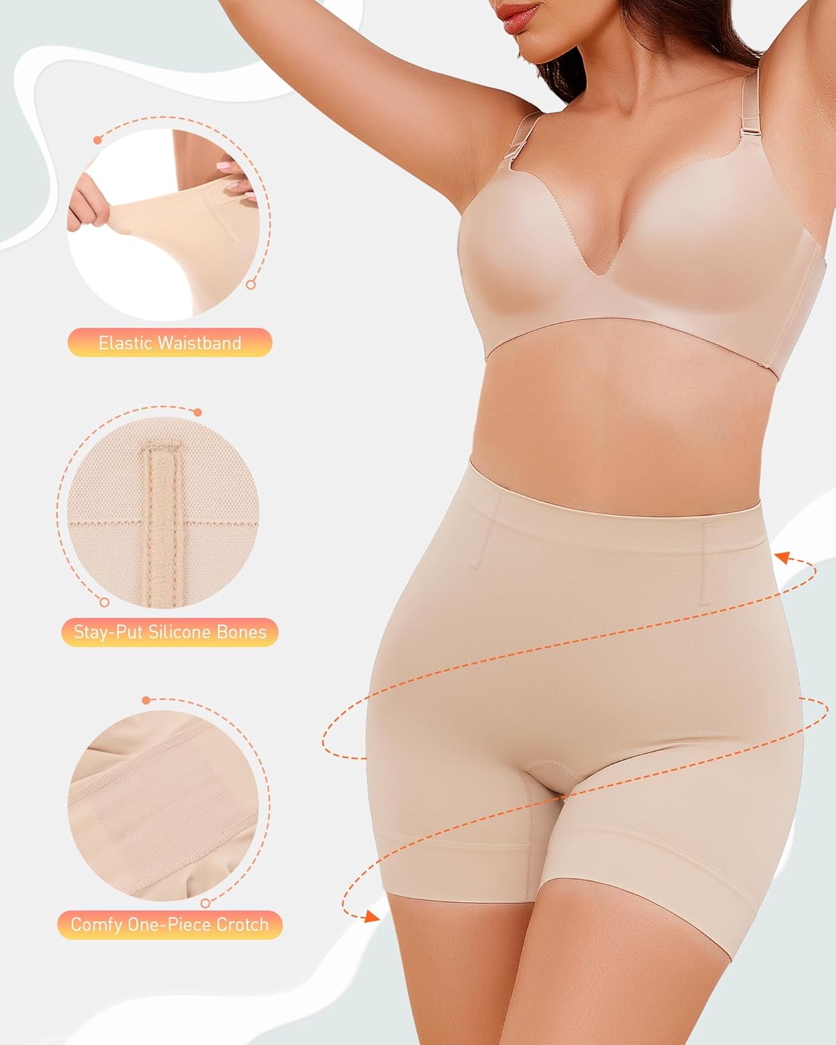 BESTENA Shapewear Shorts, Mid-Waist Body Shaper Short, Womens Shapewear Tummy Control, Seamless Shapewear for Under Dresses