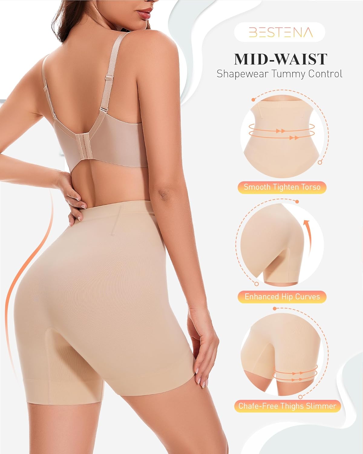 Alternative view of BESTENA Shapewear Shorts, Mid-Waist Body Shaper Short, Womens Shapewear Tummy Control, Seamless Shapewear for Under Dresses