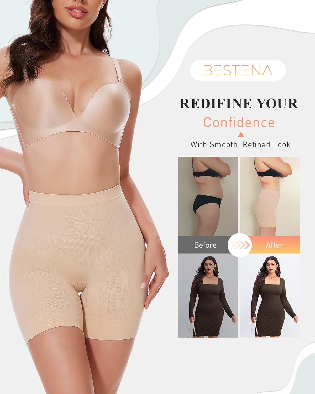 BESTENA Shapewear Shorts, Mid-Waist Body Shaper Short, Womens Shapewear Tummy Control, Seamless Shapewear for Under Dresses - Image 4