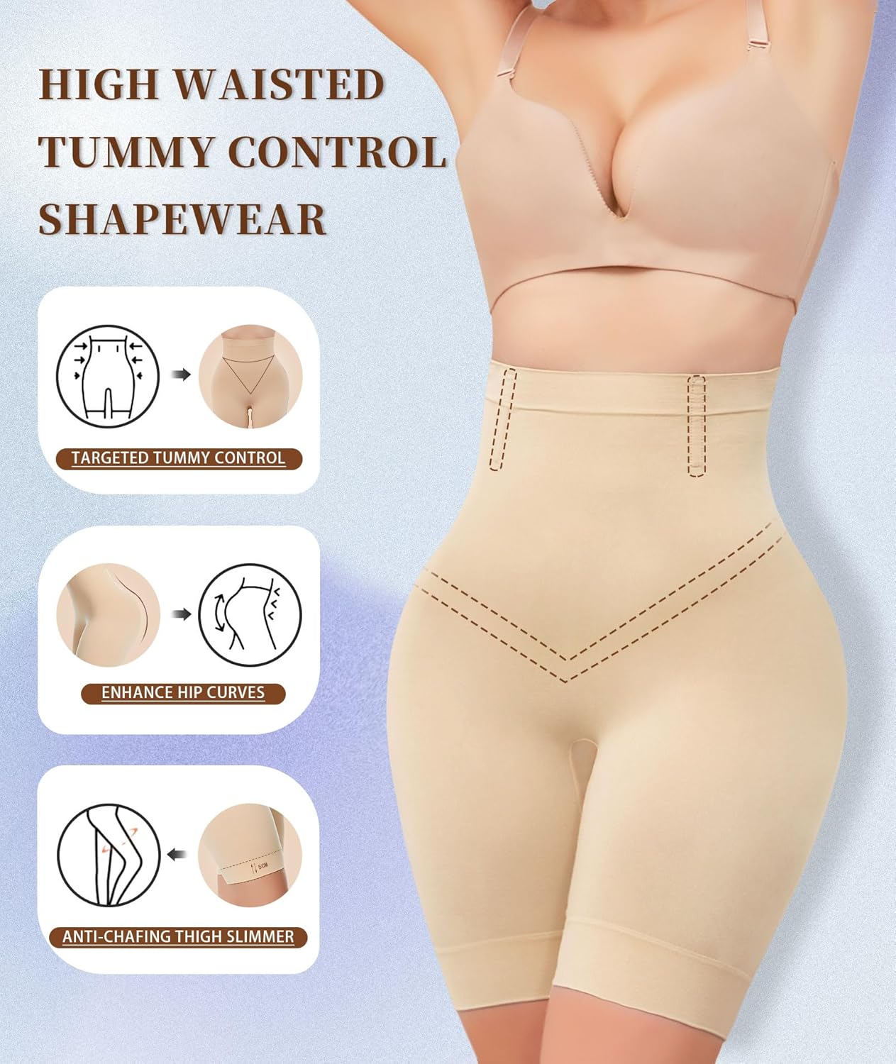 sellto Shapewear Tummy Control High Waisted Body Shaper Shorts Women Smooth Girdles Under Dresses Shorts Thigh Slimmer