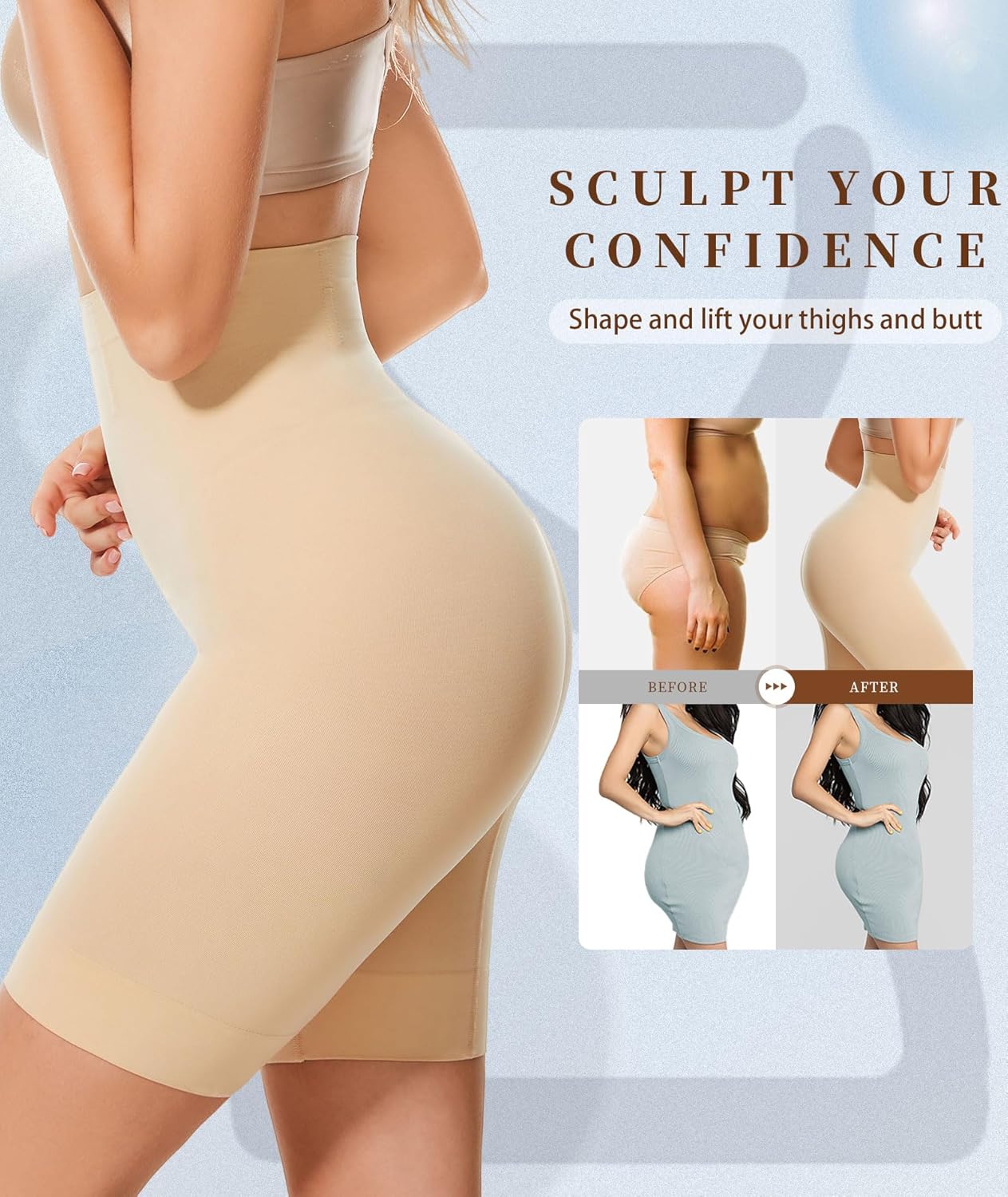 Alternative view of sellto Shapewear Tummy Control High Waisted Body Shaper Shorts Women Smooth Girdles Under Dresses Shorts Thigh Slimmer