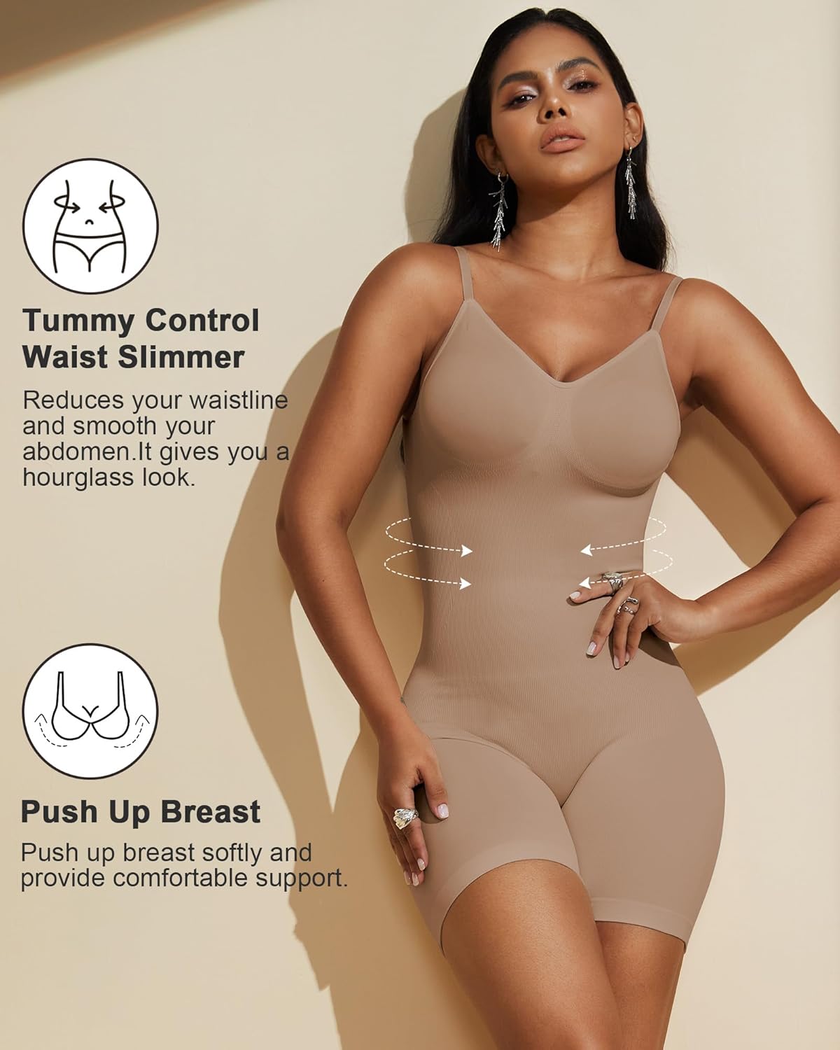 Alternative view of Paukee Women's Backless Shapewear Bodysuit Tummy control Shorts Seamless Body Shaper Light Body Sculpting