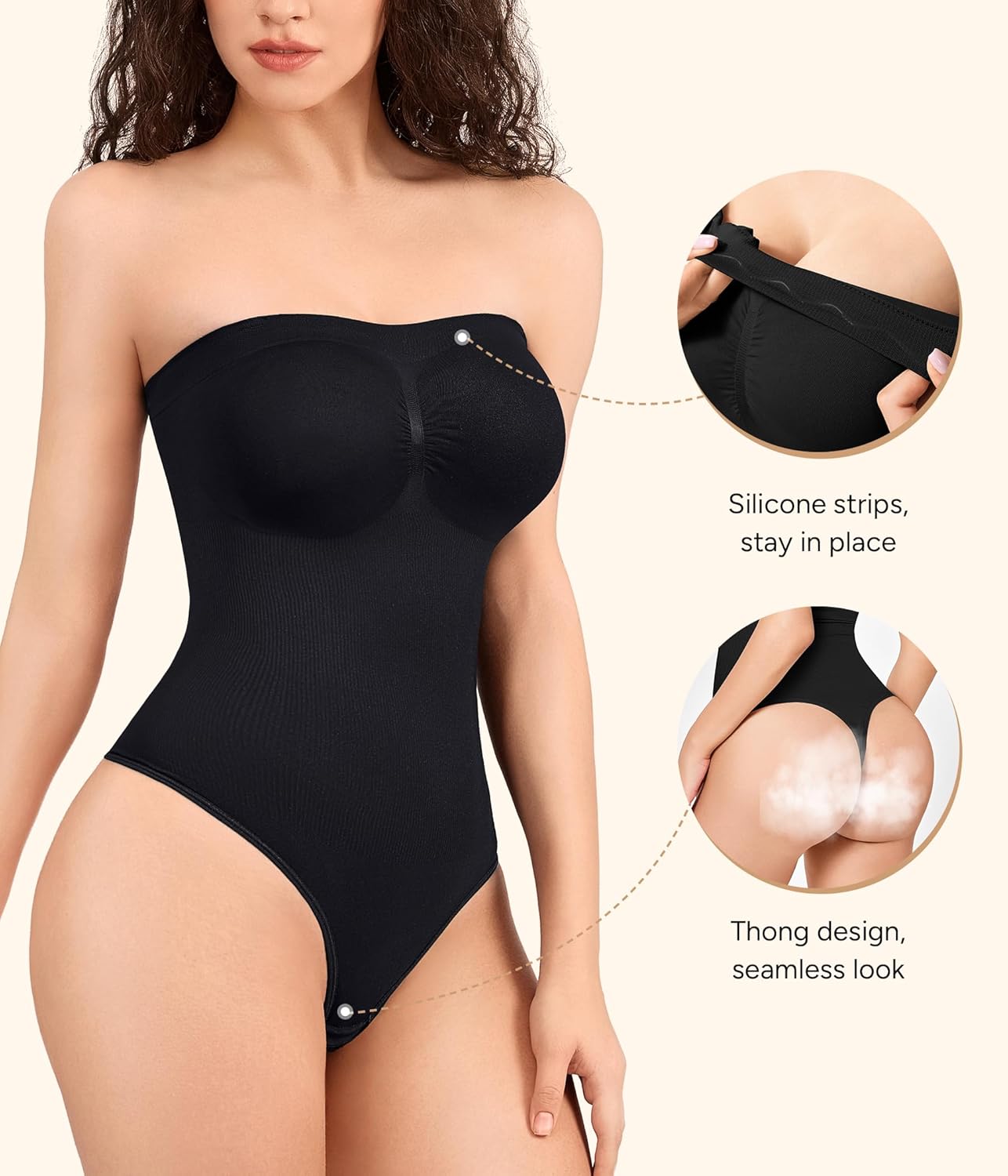 Alternative view of Irisnaya Strapless Shapewear Bodysuit for Women - Thong Bodysuit Tummy Control Tube Top Body Suits with Removable Strap
