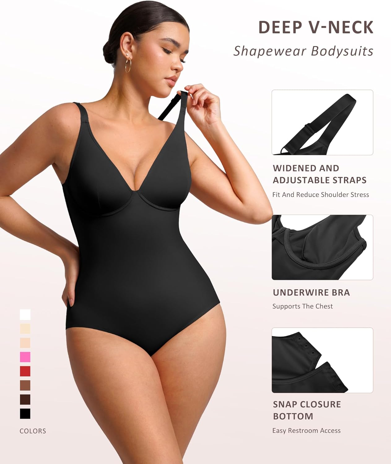 Alternative view of FeelinGirl Shapewear Bodysuits for Women Tummy Control Body Suits Deep V Neck Corset Body Shaper Tops