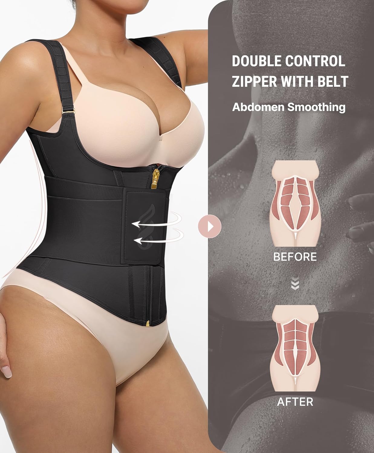 FeelinGirl Waist Trainer for Women Tummy Control Waist Cincher Belt Workout Body Shaper Vest with Adjustable Shoulder Strap