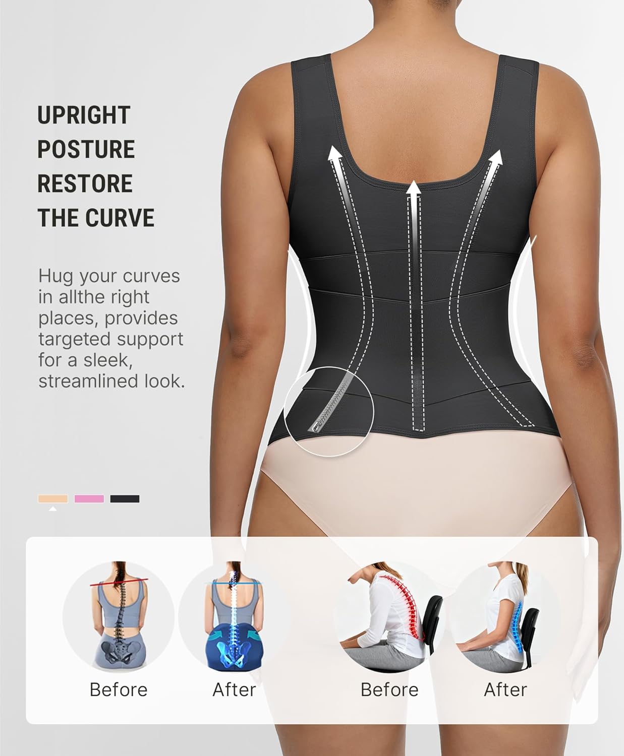 Alternative view of FeelinGirl Waist Trainer for Women Tummy Control Waist Cincher Belt Workout Body Shaper Vest with Adjustable Shoulder Strap