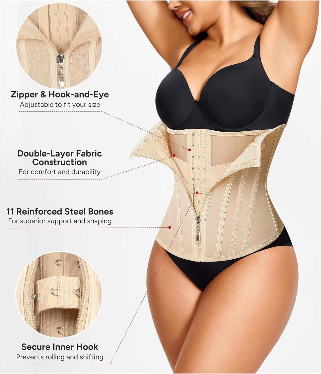 Alternative view of Nebility Waist Trainer for Women Zipper Corset Shapewear Tummy Control Mesh Waist Cincher Faja Body Shaper
