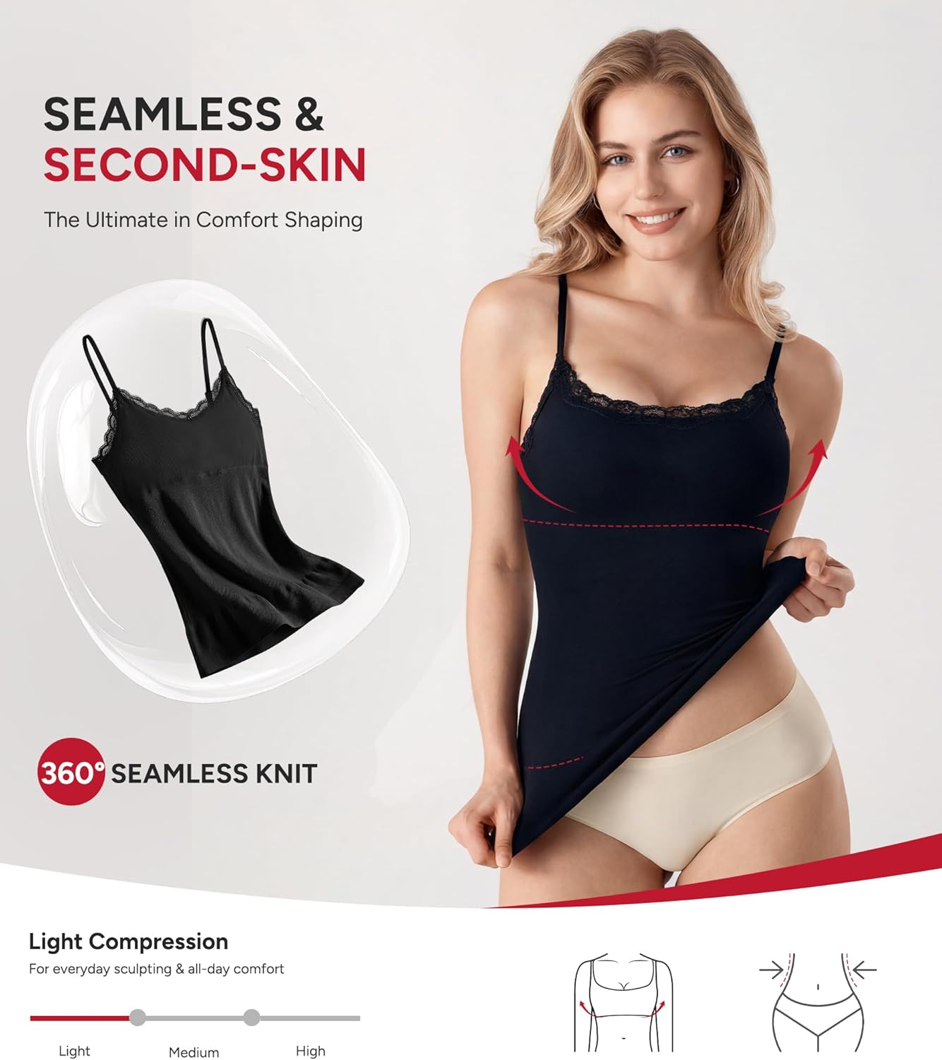 Nebility Compression Tanks for Women Tummy Control Shapewear Tank Top Seamless Body Shaper Lace Cami Camisoles