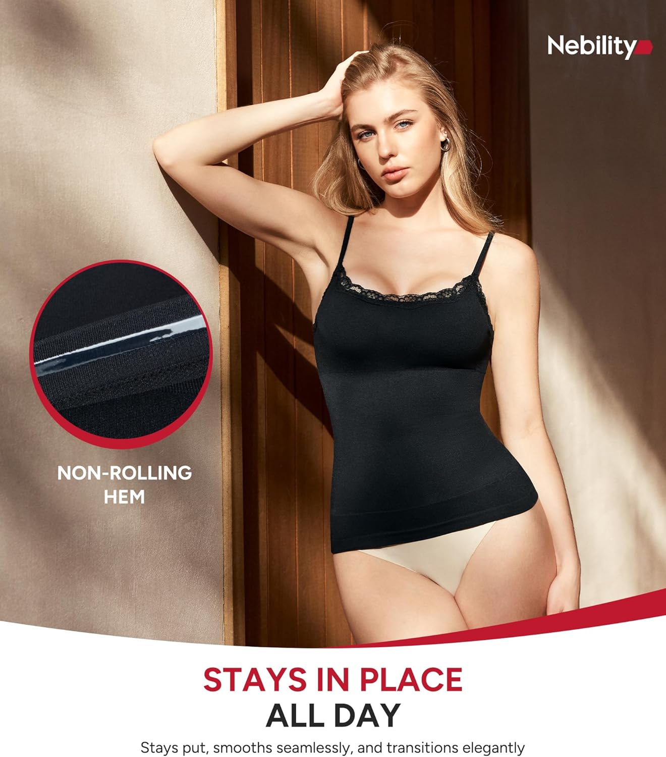 Alternative view of Nebility Compression Tanks for Women Tummy Control Shapewear Tank Top Seamless Body Shaper Lace Cami Camisoles