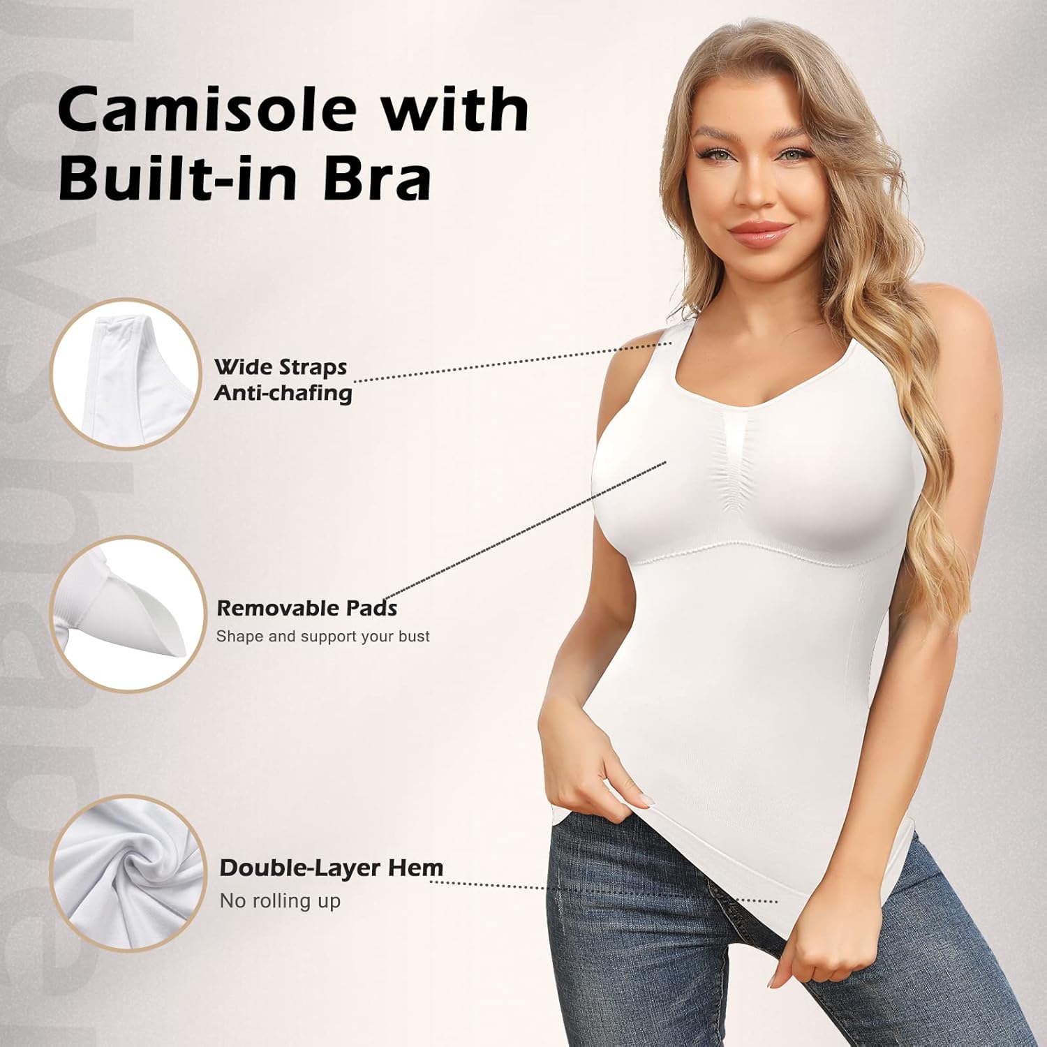 Shapewear Camisoles With Built in Bra Tummy Control Compression Tank Tops for Women Body Shaper Padded Tanks