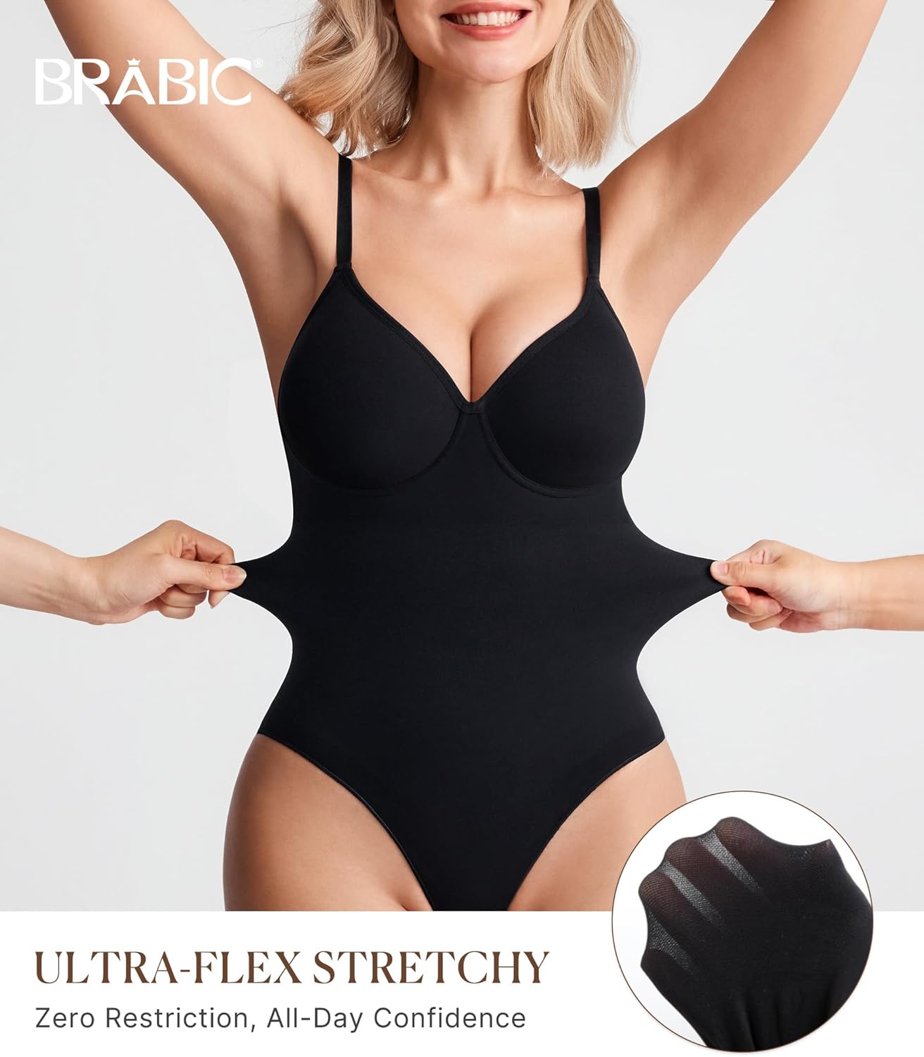 BRABIC Shapewear Bodysuits for Women Tummy Control Shapewear Seamless Backless V-Neck Tops with Built-in Bra