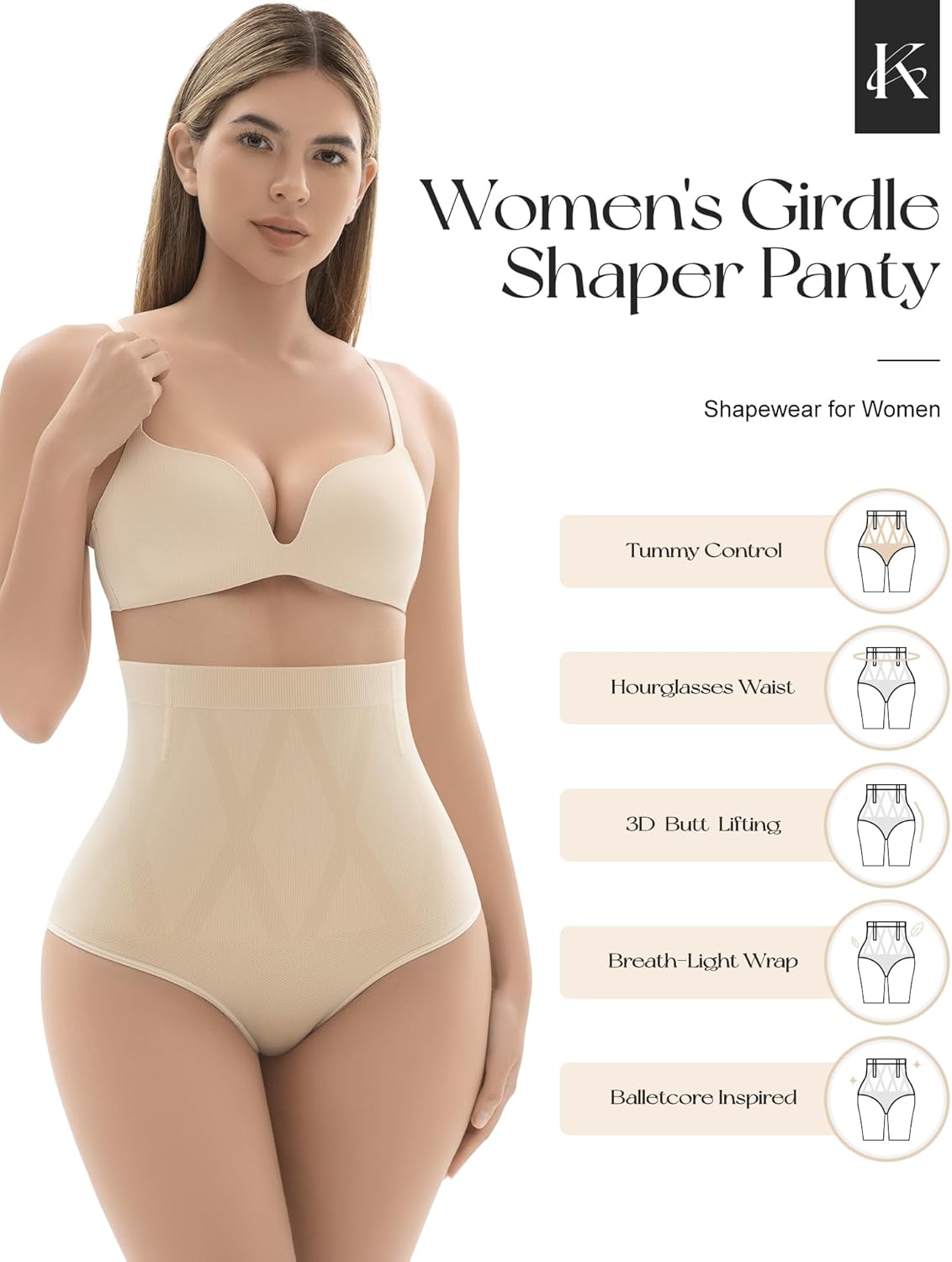 KAWERI Tummy Control Shapewear for Women, High Waisted Body Shaping Underwear Briefs, Seamless Panty Girdle