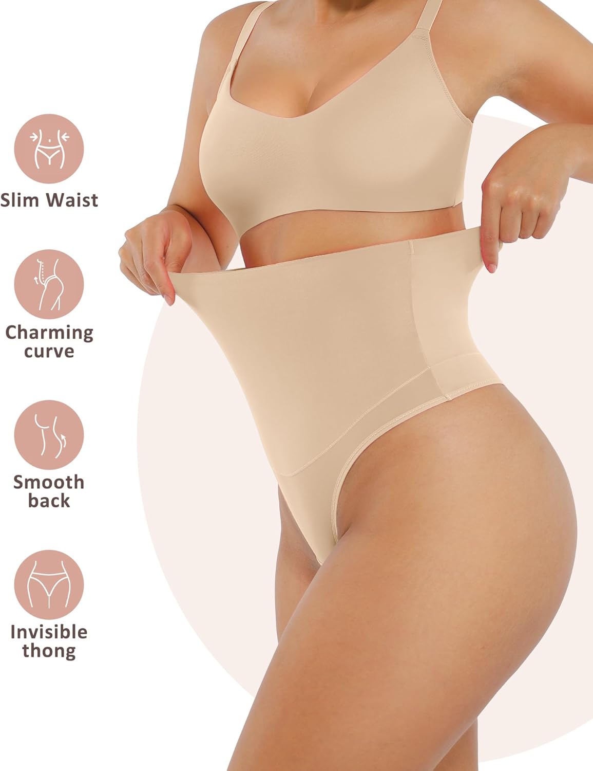 Alternative view of FeelinGirl Thong Shapewear Tummy Control Mid Waisted Seamless Shapewear for Women Moderate Compression