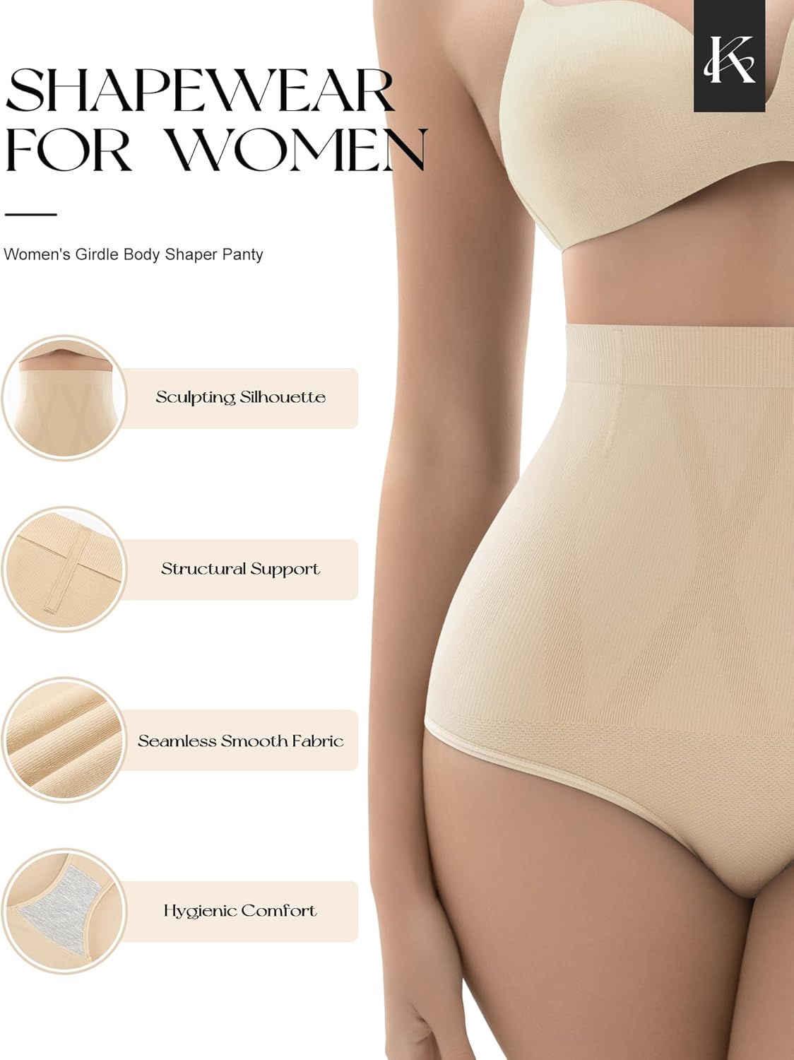 Alternative view of KAWERI Tummy Control Shapewear for Women, High Waisted Body Shaping Underwear Briefs, Seamless Panty Girdle