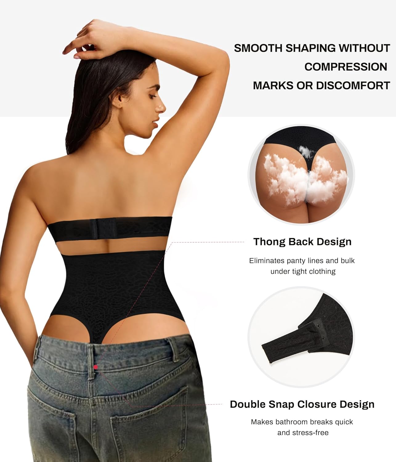 Alternative view of Nebility Strapless Shapewear Bodysuit for Women - Thong Body Suits Tummy Control Body Shaper Underwire Lace Corset Tube Top