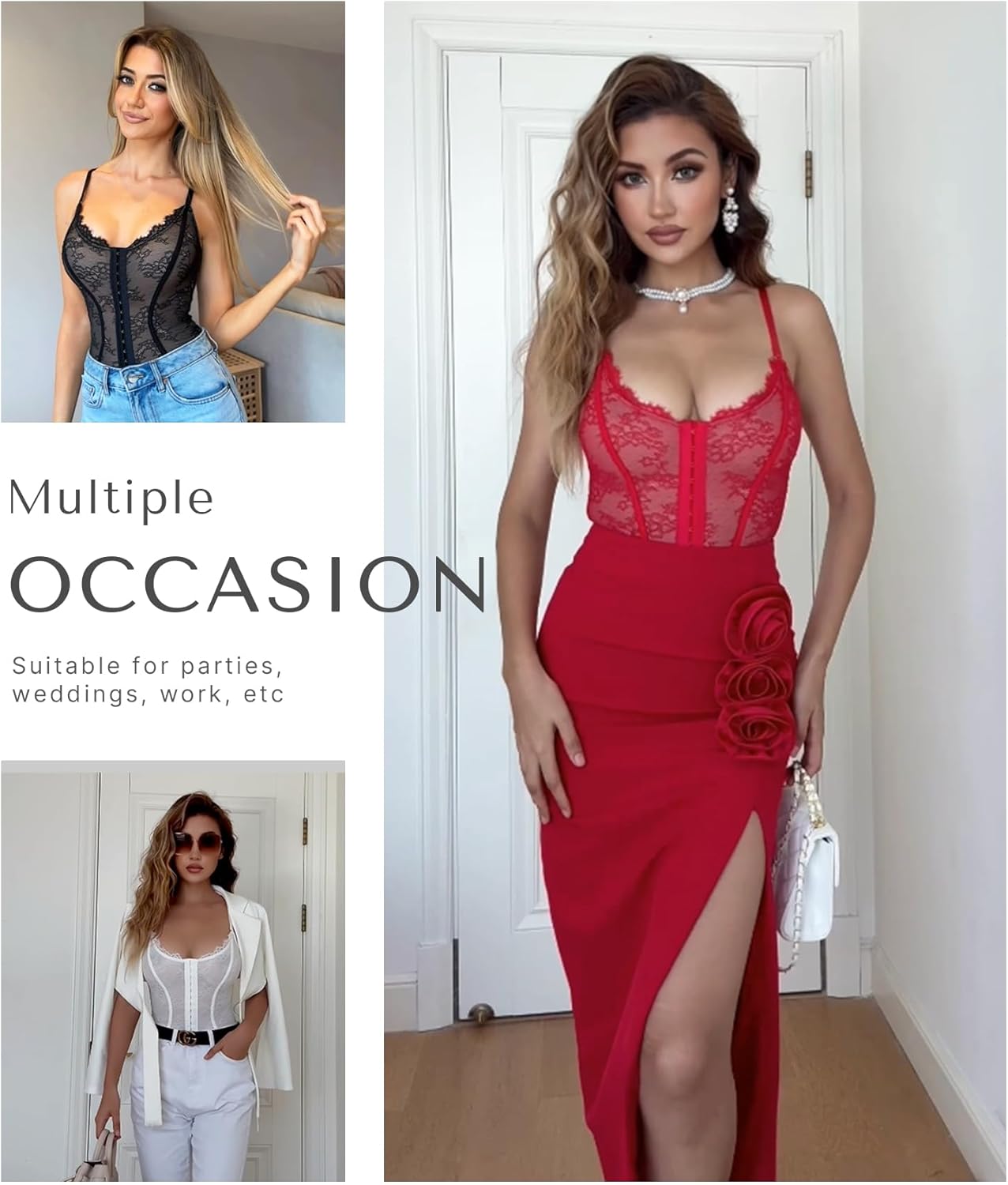 SHAPELLX Lace Bodysuit for Women Tummy Control Shapewear Backless Body Suits One Piece Body Shaper Thongs