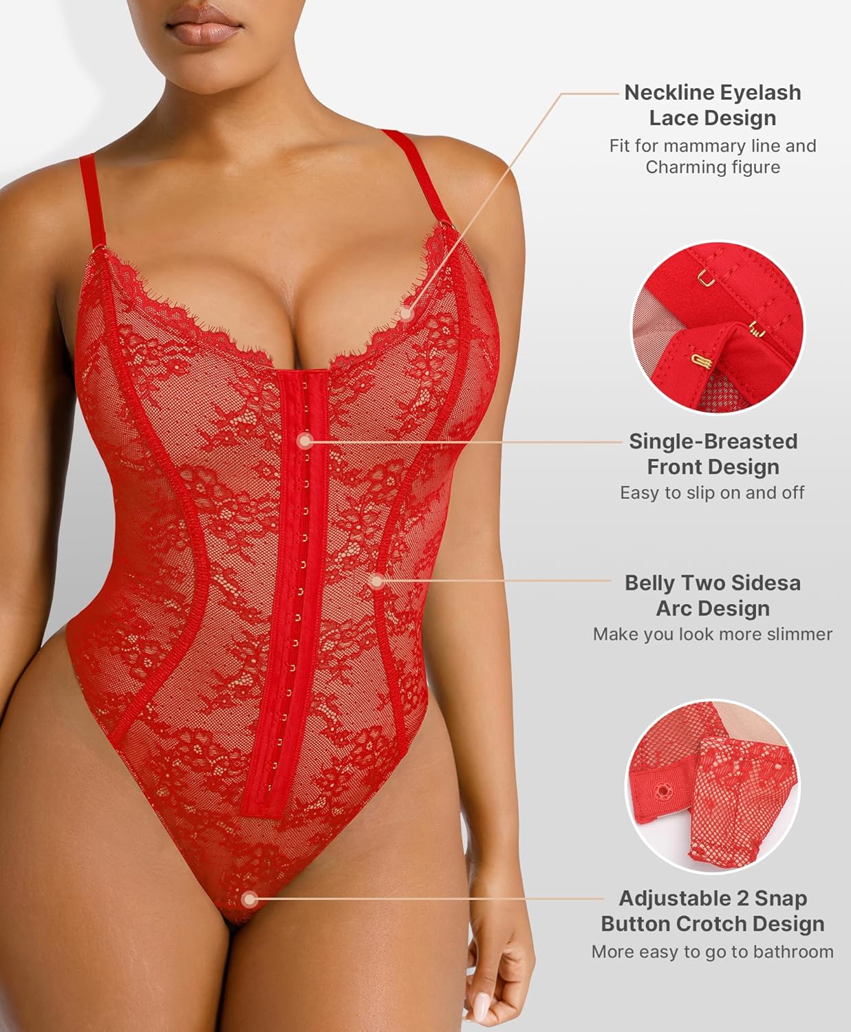 Alternative view of SHAPELLX Lace Bodysuit for Women Tummy Control Shapewear Backless Body Suits One Piece Body Shaper Thongs