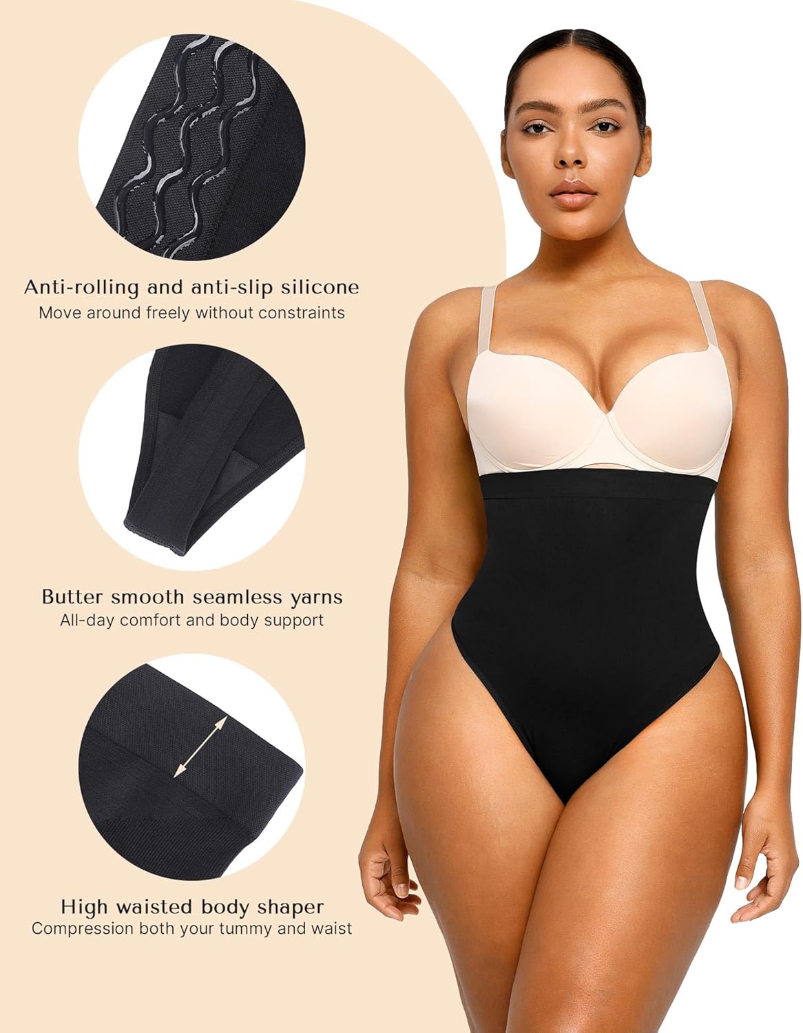 SHAPELLX Shapewear Tummy Control Seamless High Waisted Body Shaper Waist Slimming Thong Underwear Girdle Tummy Slimmer