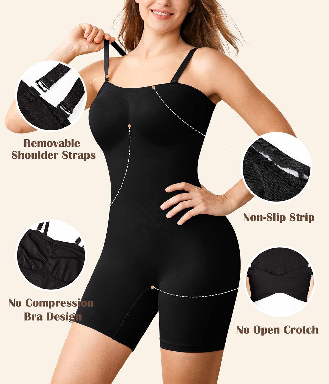 Alternative view of Irisnaya Strapless Shapewear for Women Tummy Control Slimming Shapewear Bodysuit Full Body Shaper with Removable Straps