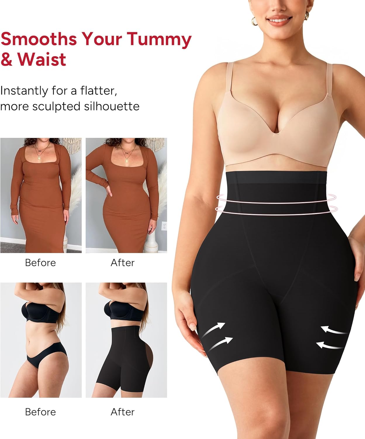 Nebility Tummy Control Shapewear for Women - High Waisted Butt Lifting Shapewear Shorts Body Shaper Underwear Panties