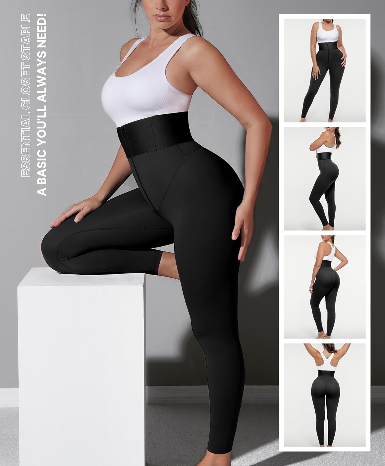 SHAPELLX Leggings for Women Tummy Control High Waisted Shapewear Leggings Non-See-Through Workout Compression Pants