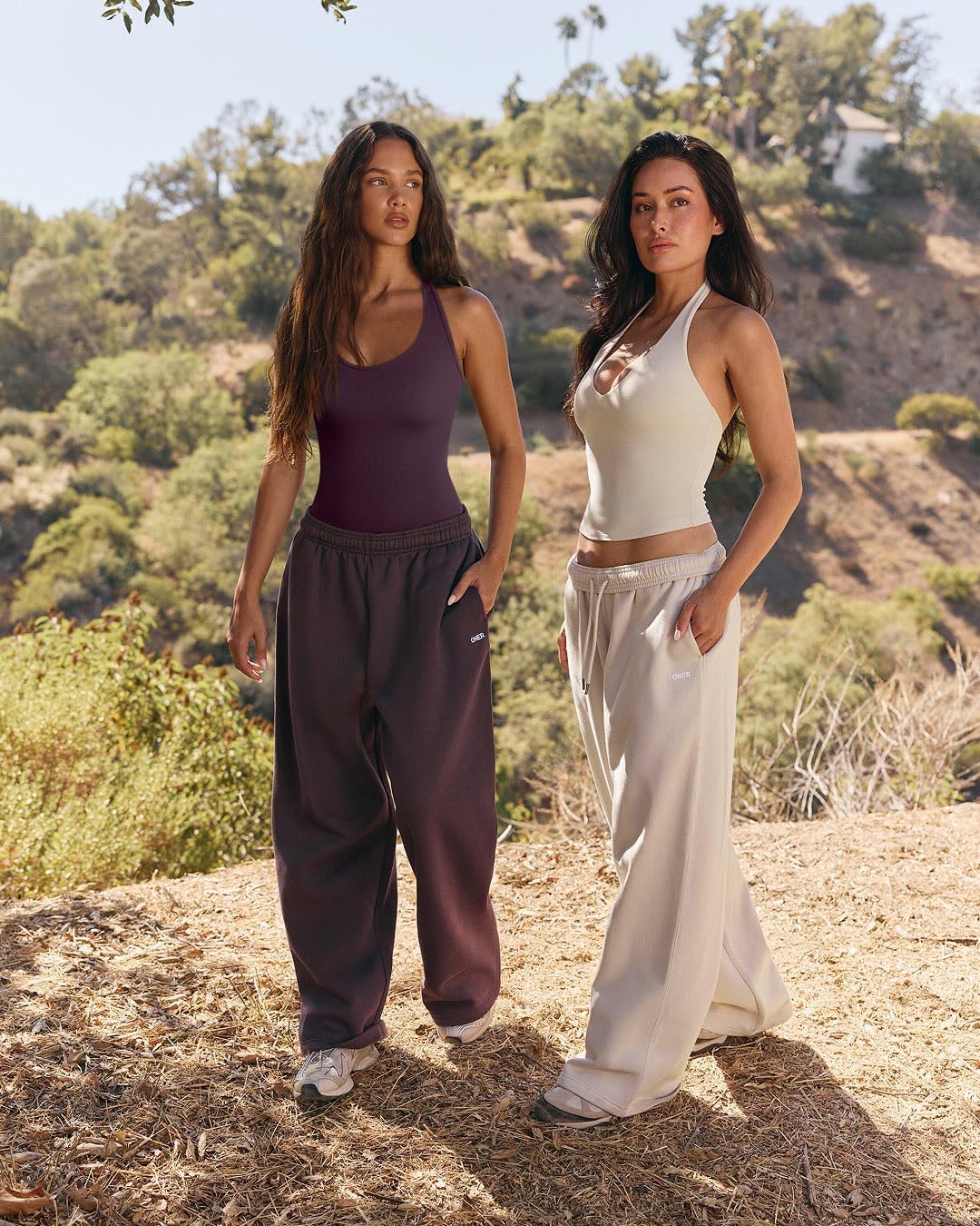 OQQ Women Halter Neck Bodysuits 2 Pack Sleeveless Shapewear One Piece Leotard Shirt Going Out Tops