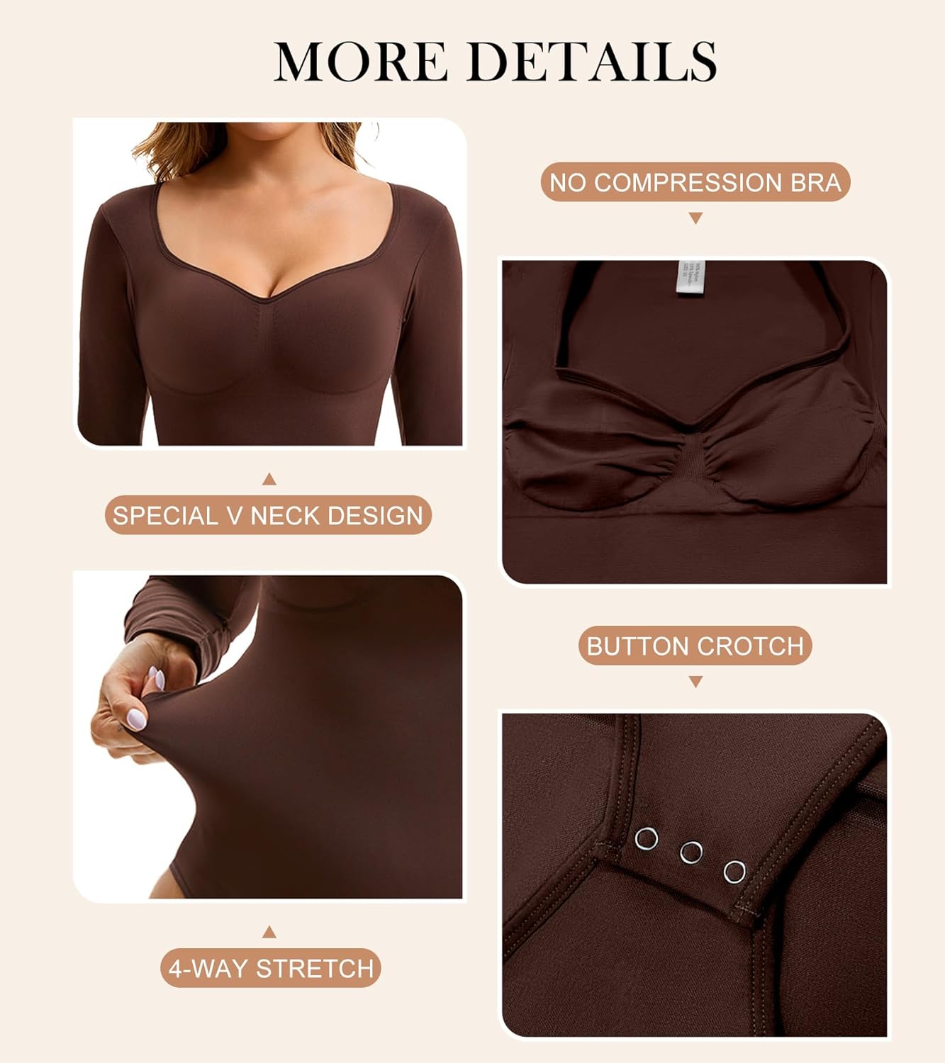 Alternative view of Miguofan Long Sleeve Shapewear Bodysuit for Women Tummy Control, Seamless V Neck Body Suit Tops Body Shaper