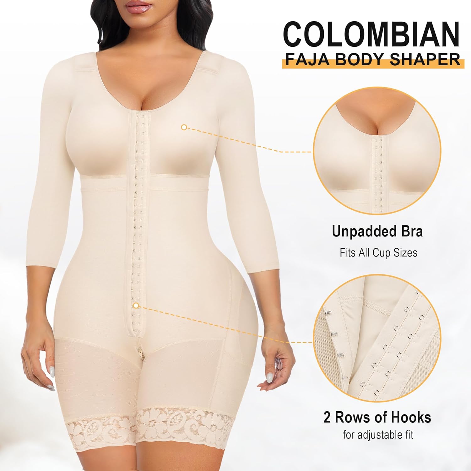 Alternative view of SHAPERX Women's 3/4 Sleeve Fajas Colombianas Moldeadoras Shapewear Tummy Control Postpartum Full Body Shaper Arm Shaping