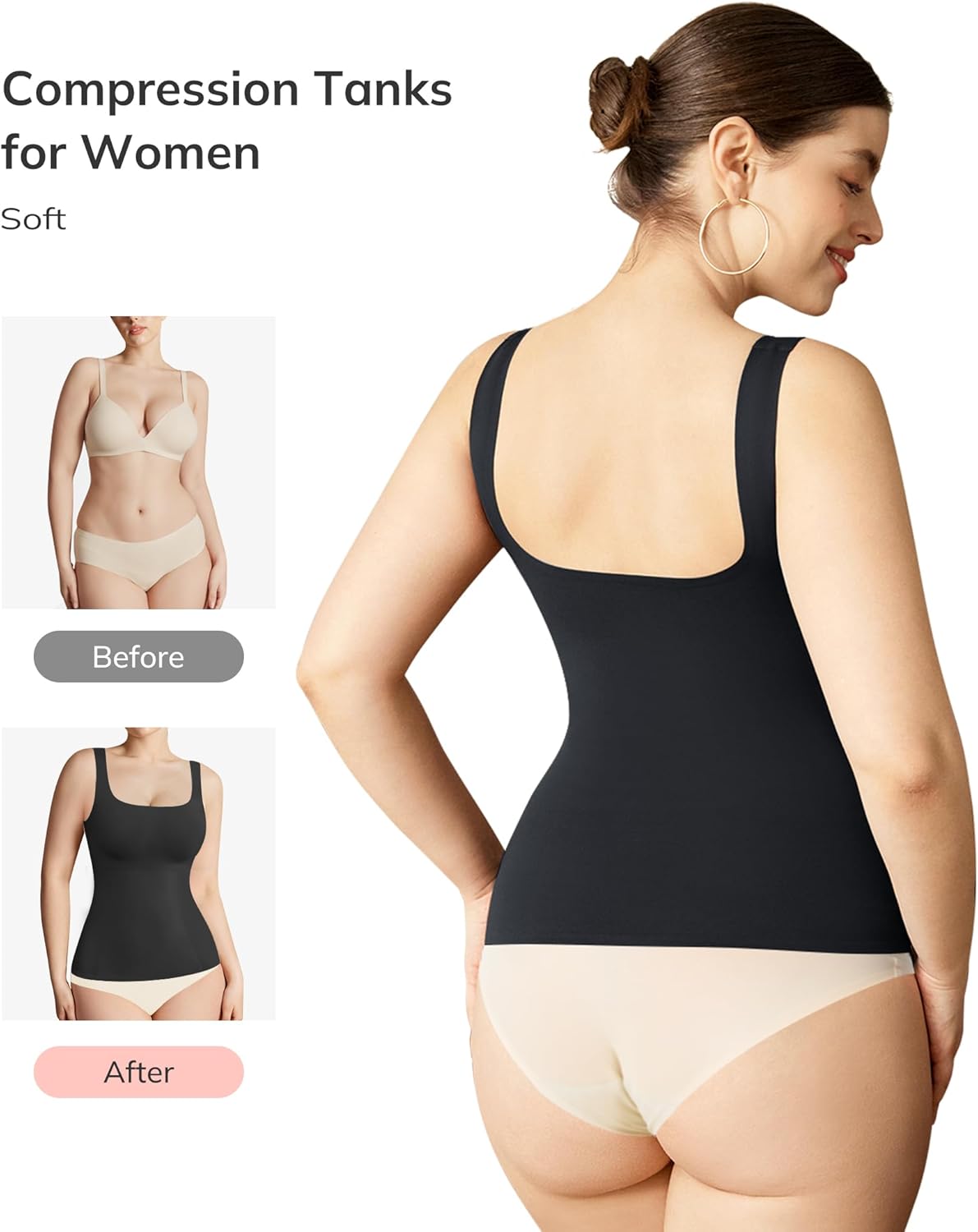 Alternative view of LODAY Compression Tank Tops for Women Shapewear Tummy Control Body Shaper Square Neck Camisole Tops