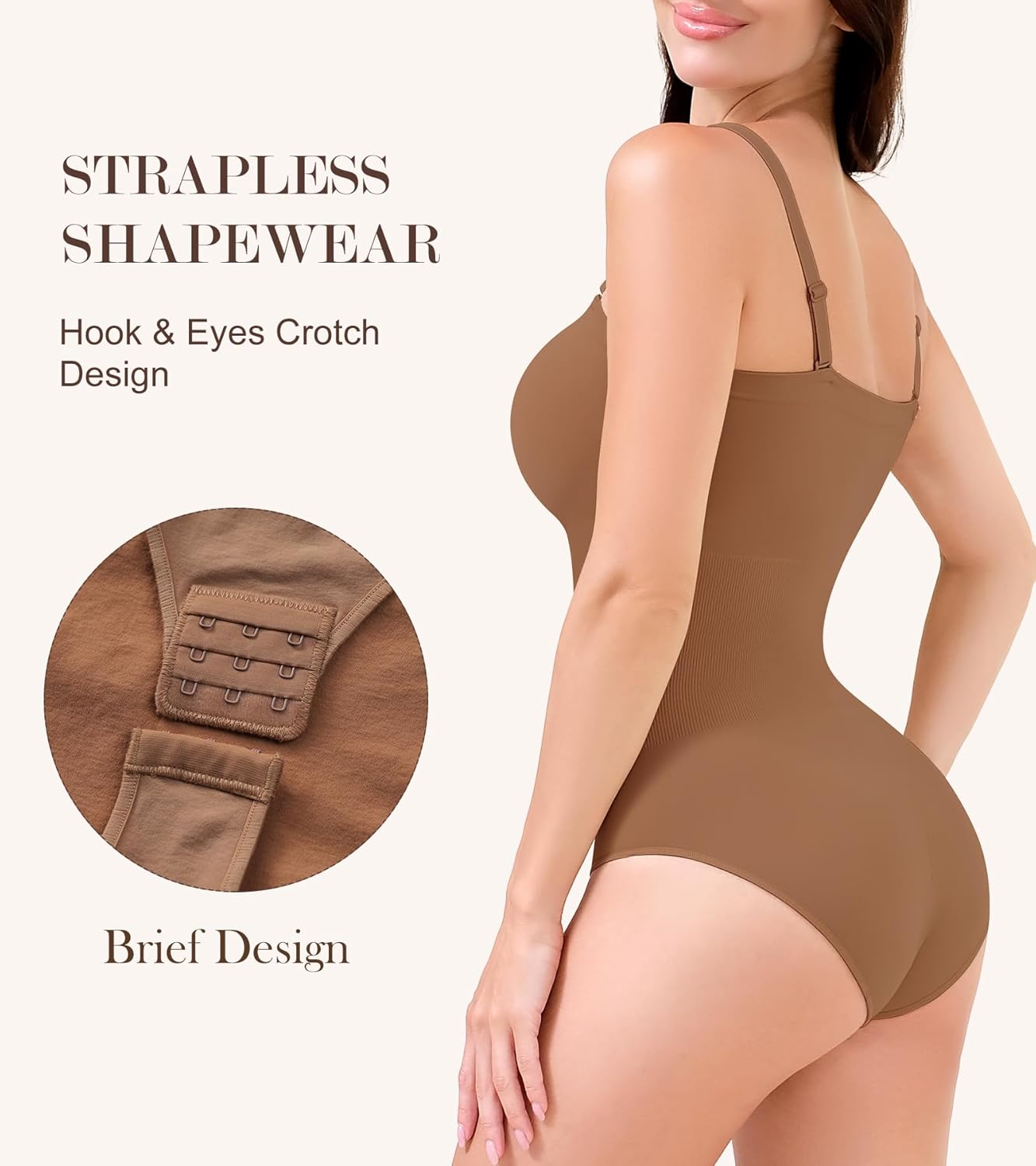 HEPOE Strapless Shapewear for Women, Under Dress Tummy Control Bodysuit, Seamless Brief Body Shaper