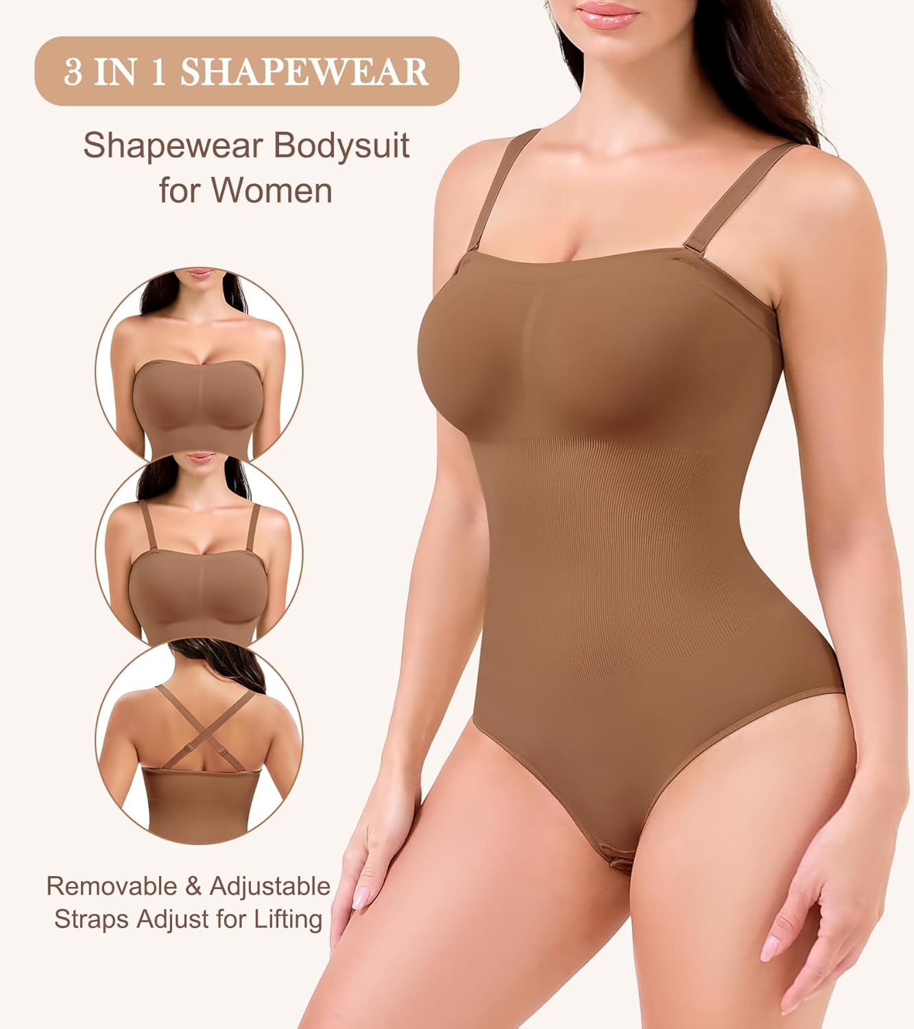 Alternative view of HEPOE Strapless Shapewear for Women, Under Dress Tummy Control Bodysuit, Seamless Brief Body Shaper