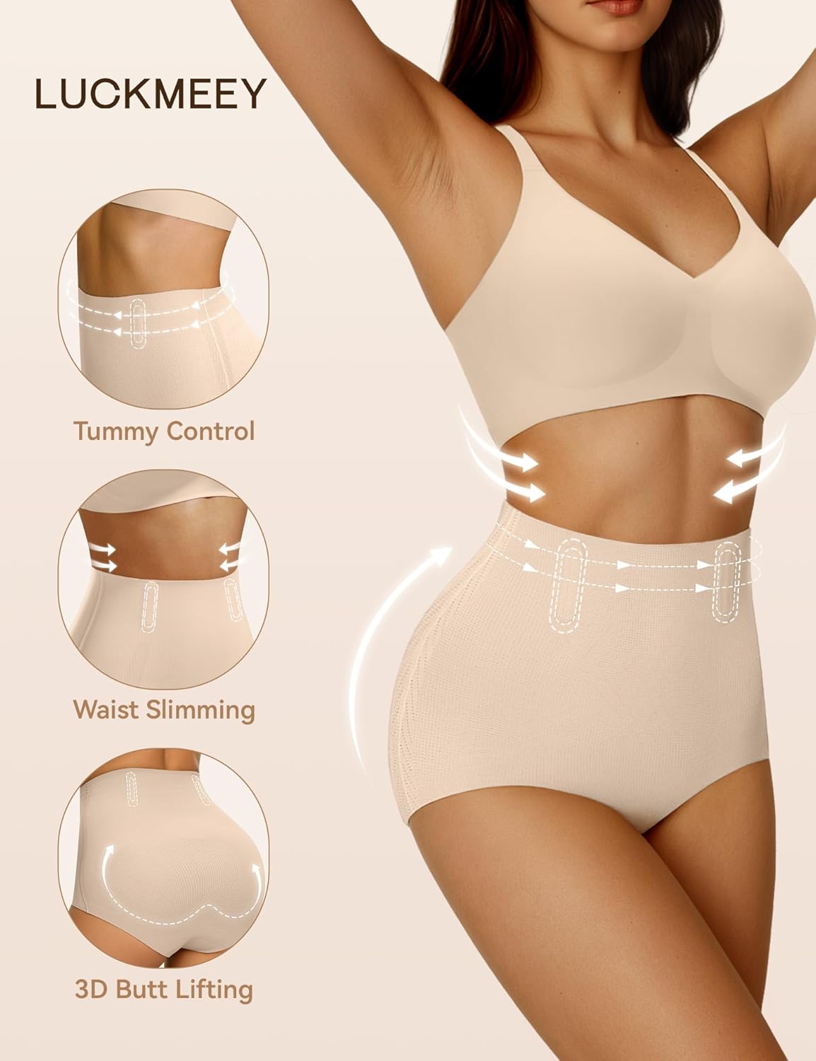 LUCKMEEY Tummy Control Shapewear Underwear for Women Seamless Girdle Butt Lifting Body Shaper Compression Panties Under Dress
