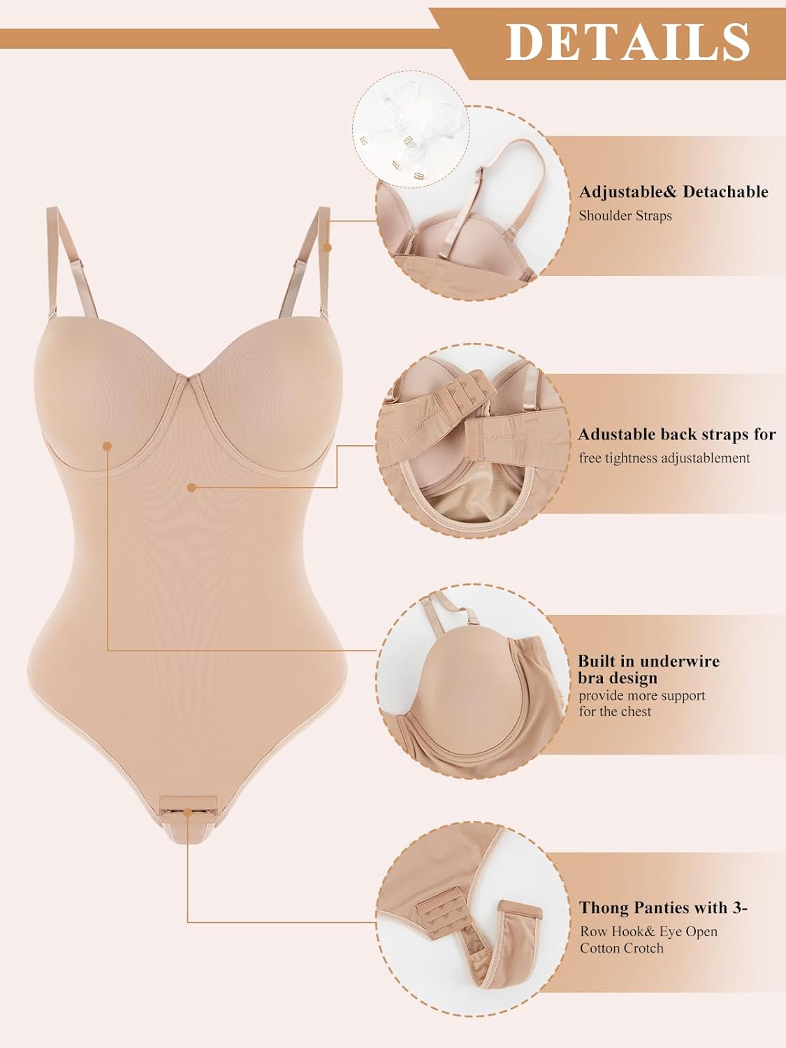 Alternative view of JOYSHAPER Strapless Shapewear Bodysuit for Women Tummy Control Low Back Body Shaper Thong Body Suits Tops with Built-in Bra