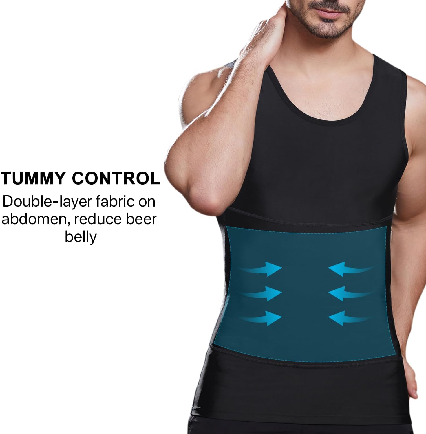 Alternative view of Mens Slimming Compression Shirt, Body Shaper Workout Tank Top, Gynecomastia Tummy Control Undershirts - Change in Seconds