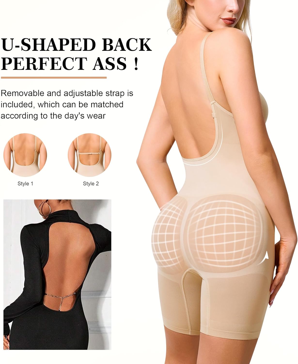 Irisnaya Shapewear Bodysuit for Women Tummy Control Backless Low Back Body Suits for Womens Full Body Shaper Body Suit