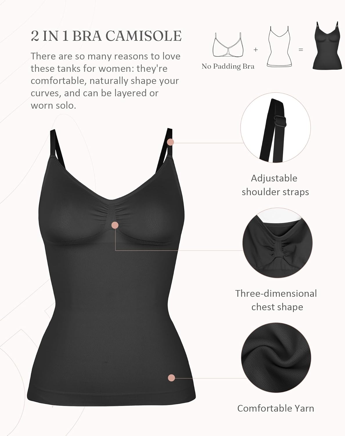 FeelinGirl Womens Tank Top Shapewear Tummy Control Tops Slimming Cami Tank Seamless Compression V Neck Camisole