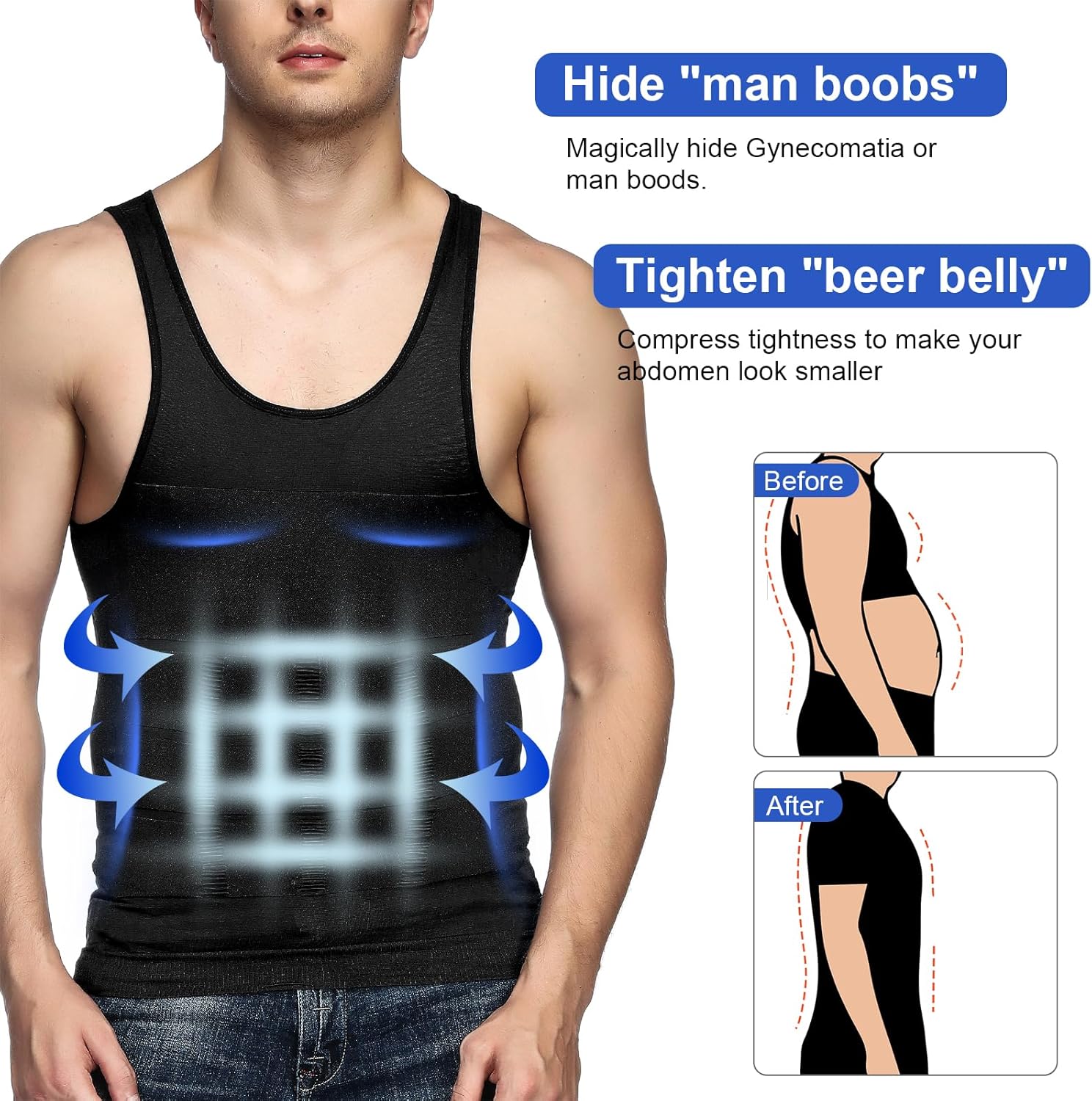 Alternative view of Odoland Mens 5 Pack Body Shaper Slimming Tummy Vest Thermal Compression Shirt Tank Top Shapewear