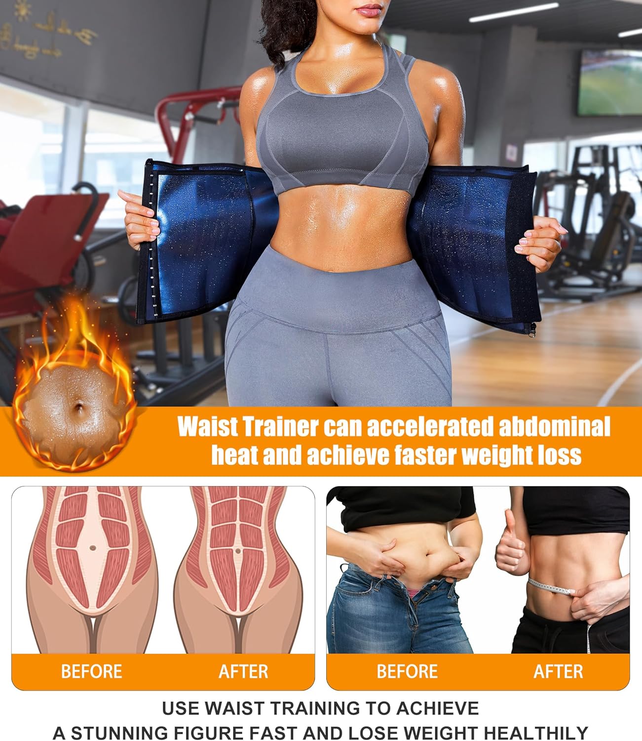 LEINIDINA Womens Waist Trainer Corset with Zipper Sweat Waist Trimmer for Women Workout Belt Corset Shapewear