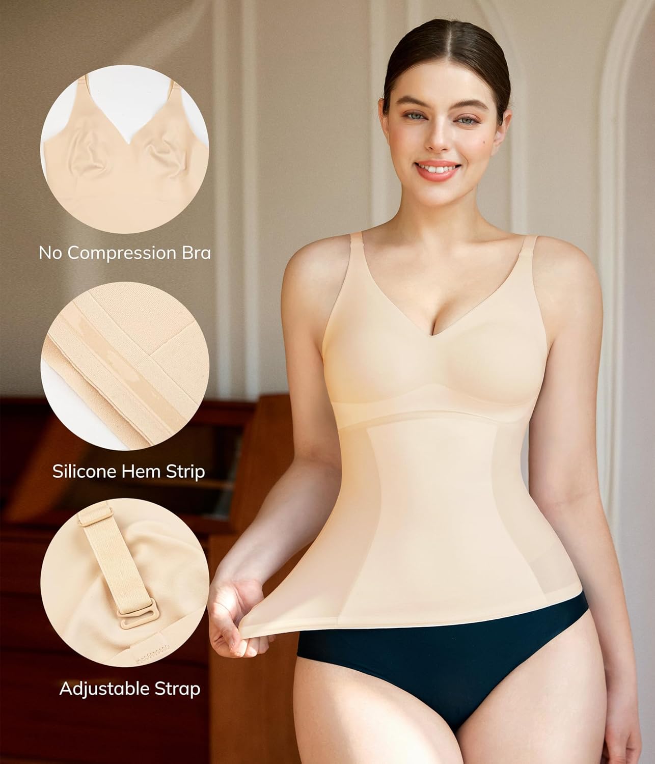 LODAY Compression Tank Tops for Women Tummy Control Shapewear Seamless Body Shaper Workout V-Neck Camisole Cami Tops