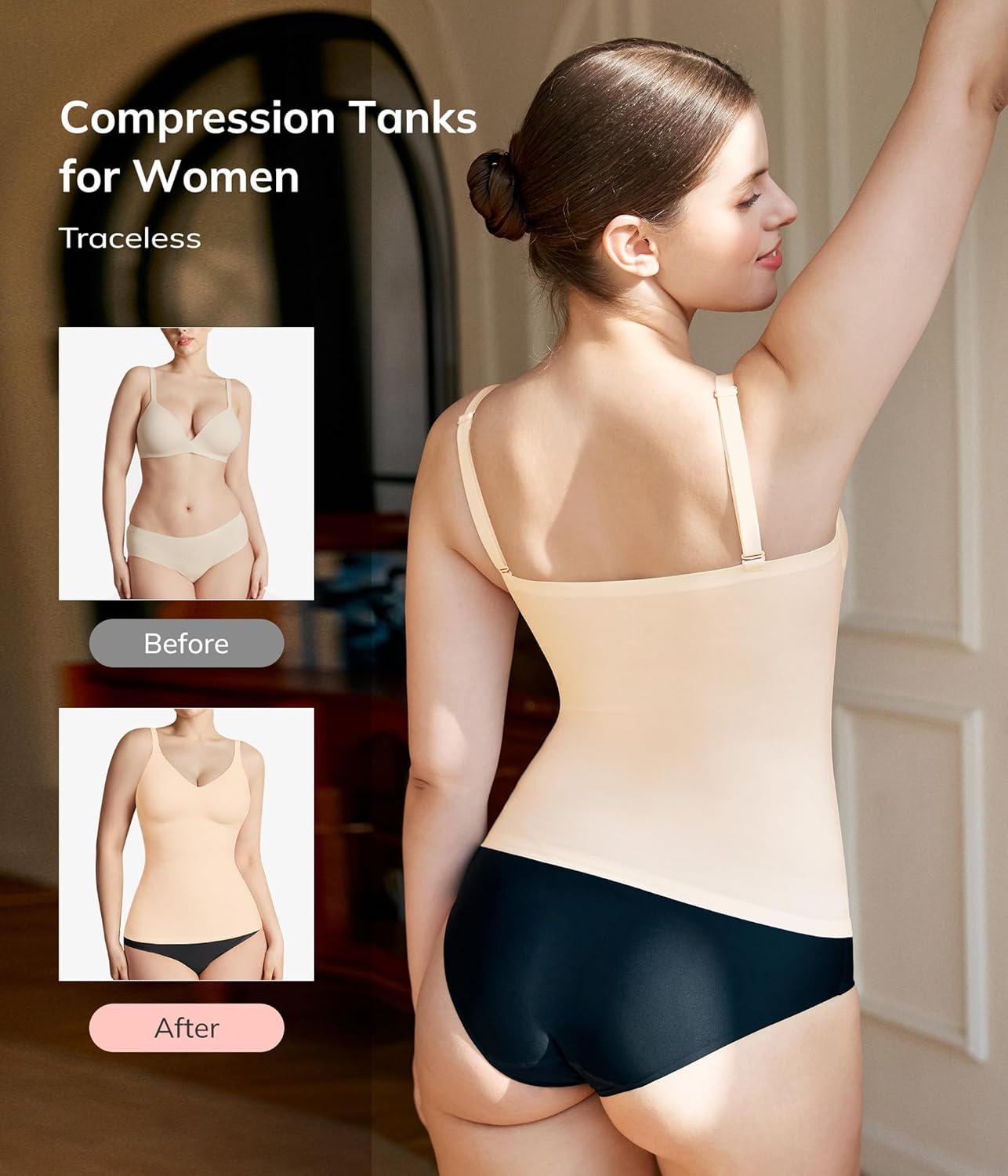 Alternative view of LODAY Compression Tank Tops for Women Tummy Control Shapewear Seamless Body Shaper Workout V-Neck Camisole Cami Tops