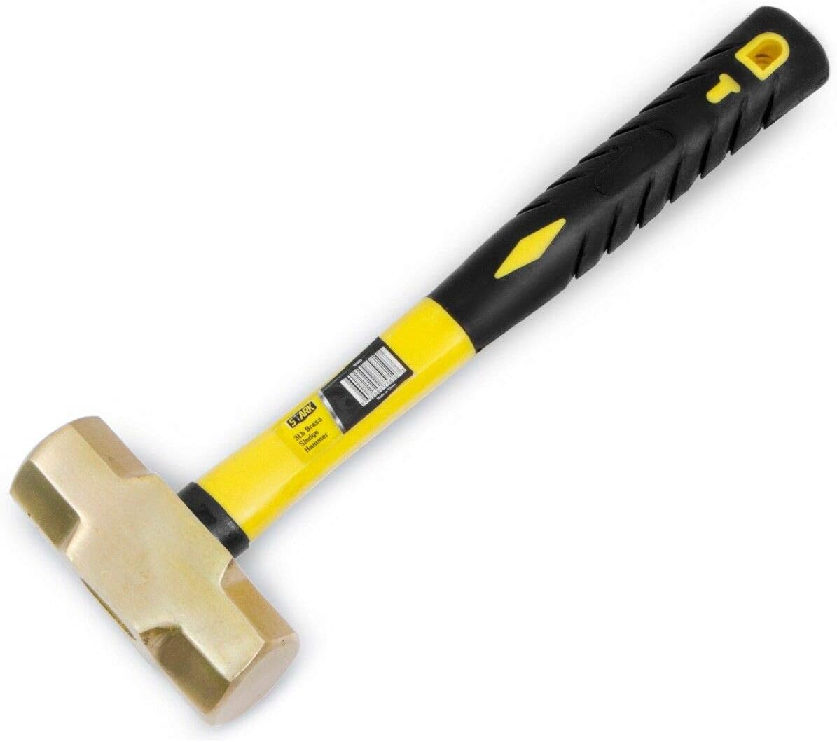 Stark USA 3LBS Brass Head Sledge Hammer Fiber Glass Brass Striking Head, 13-inch Handle With Comfortable Grip, Non-Sparking, 3-Pounds