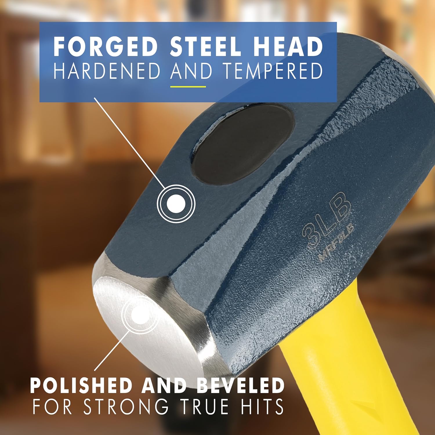 Alternative view of ESTWING Sure Strike Drilling/Crack Hammer - 3-Pound Sledge with Fiberglass Handle & No-Slip Cushion Grip - MRF3LB