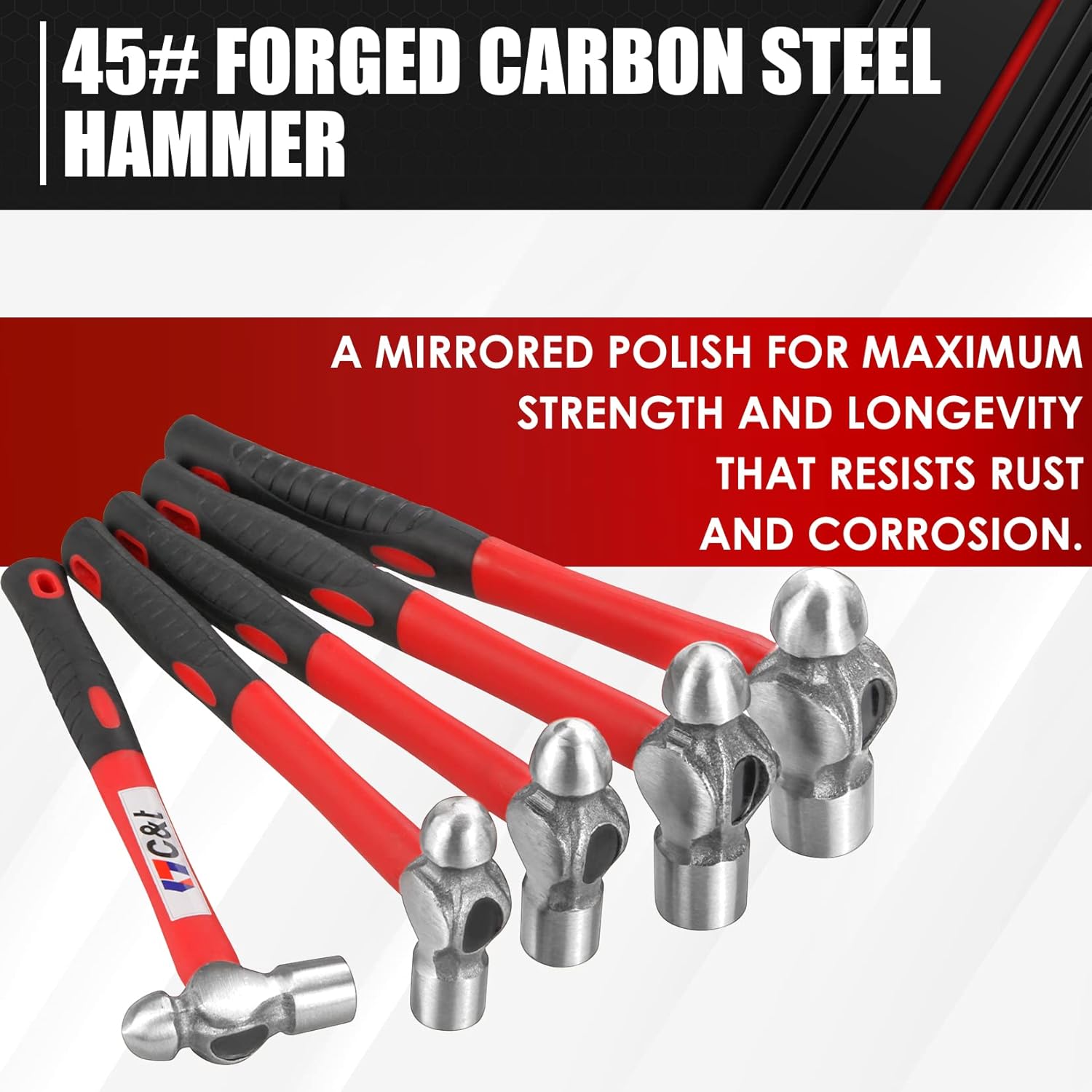 Alternative view of C&T 5-Piece Ball Peen Hammer Set, 8, 12, 16, 24, 32oz